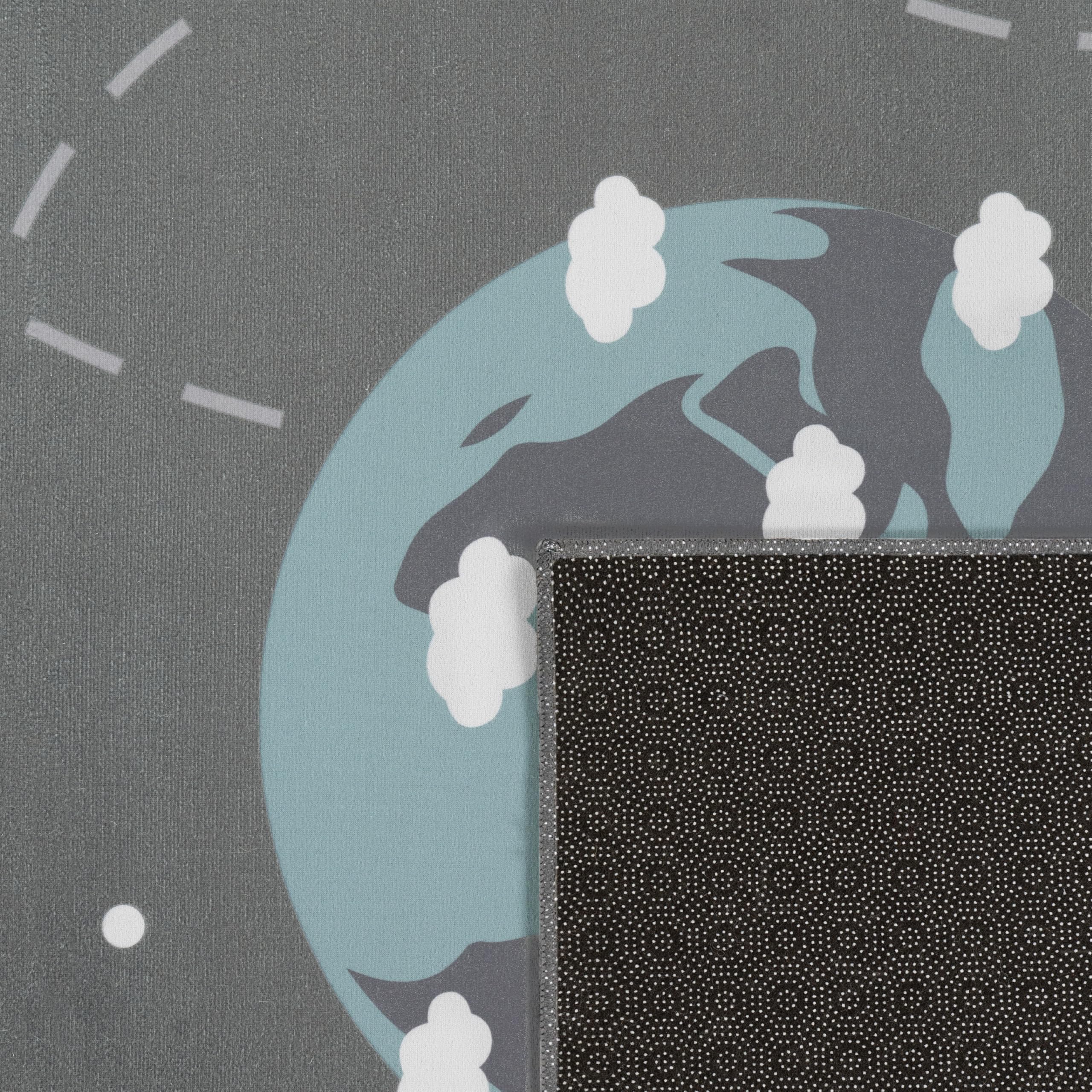 Paco Home Tapis Chambre Enfant Bebe Fille Garcon Antidérapant Etoile Planète Fusée Lavable en Machine Gris Bleu Jaune, Dimension:140x200 cm