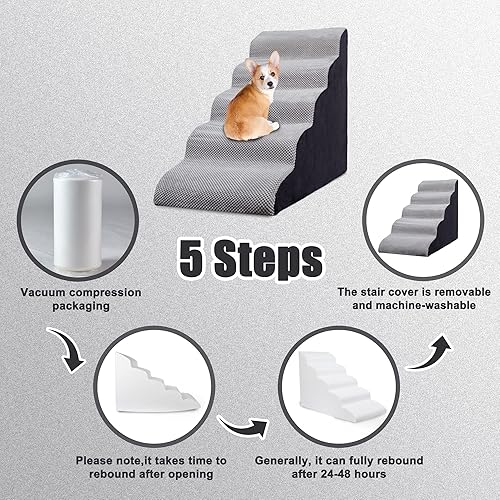 Miniatura 6 de Escaleras extra anchas para perros de 30 pulgadas para camas altas de 30 a 36 pulgadas de alto, escaleras de espuma de 6 niveles de 30 pulgadas para