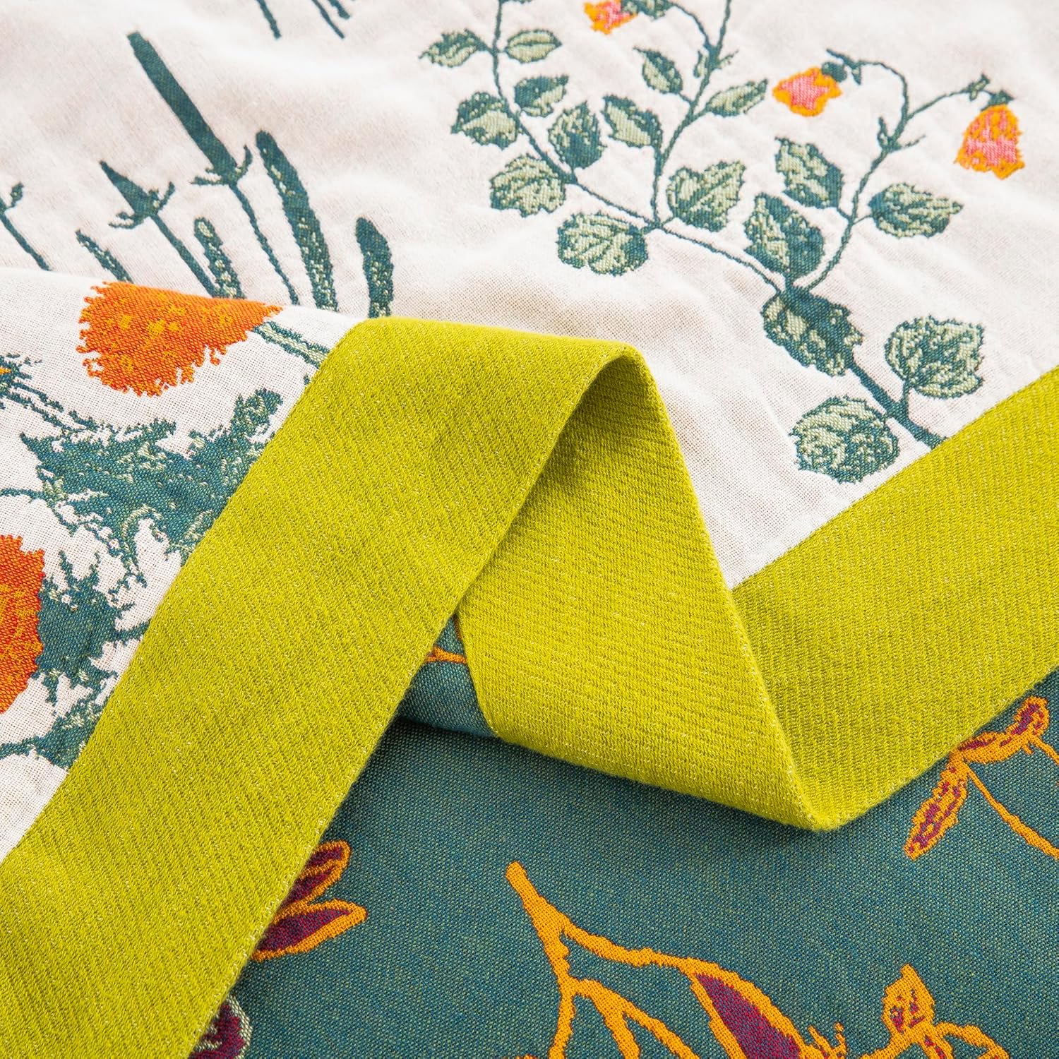 100% Muslin Cotton Throw Blanket for Bed Couch Chair, Botanical Plant Floral Printed Quilt Ultra Soft Reversible Gauze Blanket for All Season, 60"x80" - Image 5