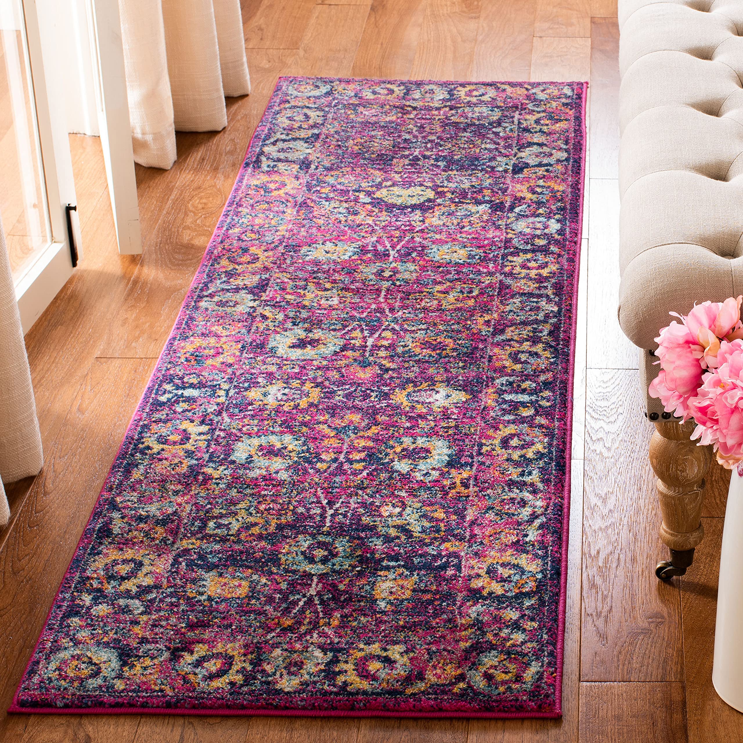 SAFAVIEH Granada Collection Runner Rug - 2'3" x 8', Fuchsia & Multi, Non-Shedding & Easy Care, Ideal for High Traffic Areas in Living Room, Bedroom,