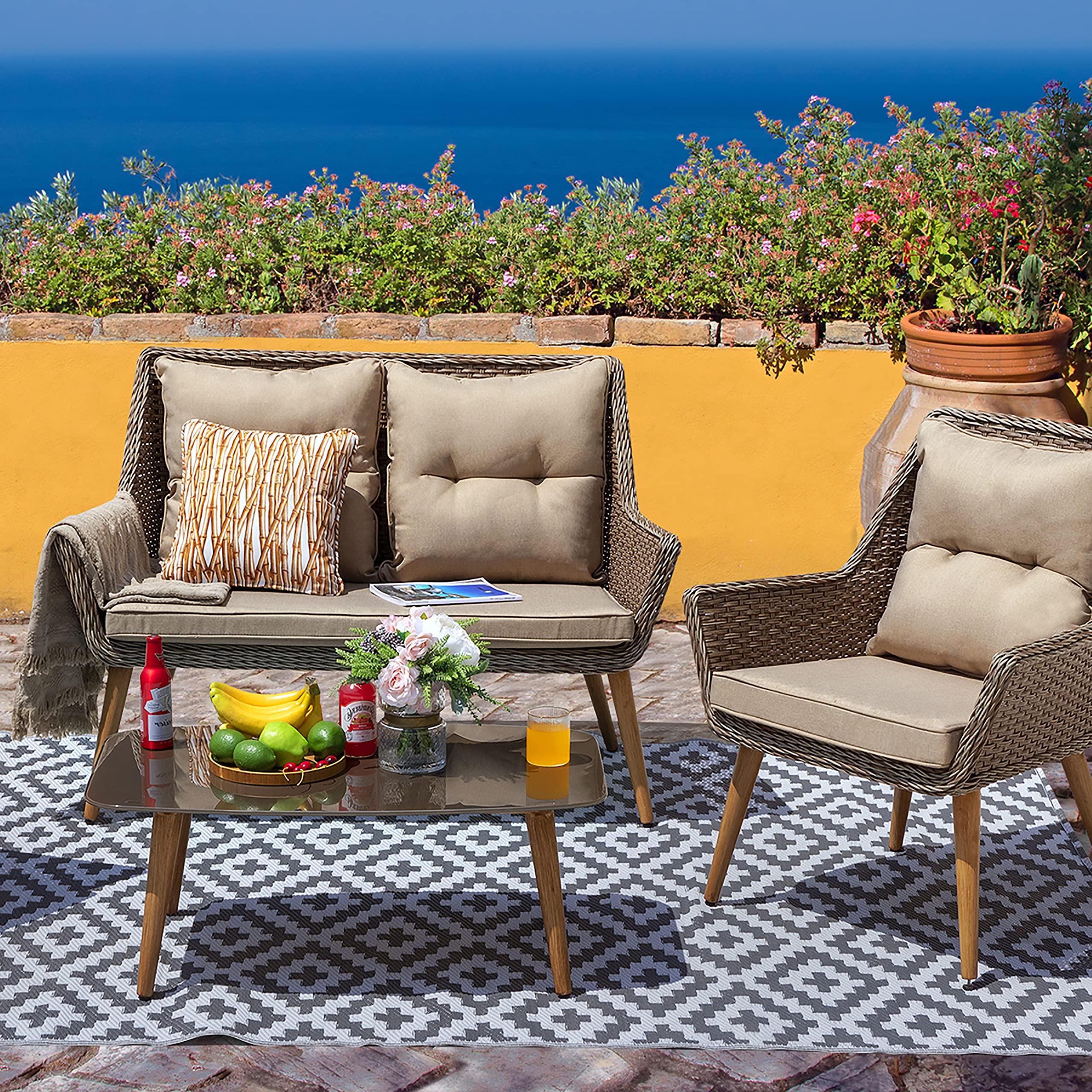 Nuu Garden Outdoor Reversible Mats Rectangle Area Rugs, Plastic Straw Rug, Large Floor Mat and Rug for Outdoors, RV, Patio, Backyard, Deck, Picnic, Beach, Trailer, Camping/Grey, 6 x 9 ft