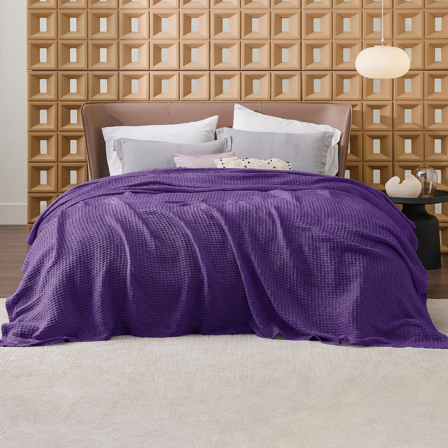 Bedsure Gentlesoft 100% Cotton Blanket Queen Size for Bed - Breathable and Soft, Thick Cozy Waffle Weave Christmas Blanket Gift for Women, Purple, 90x90 Inches - Image 3
