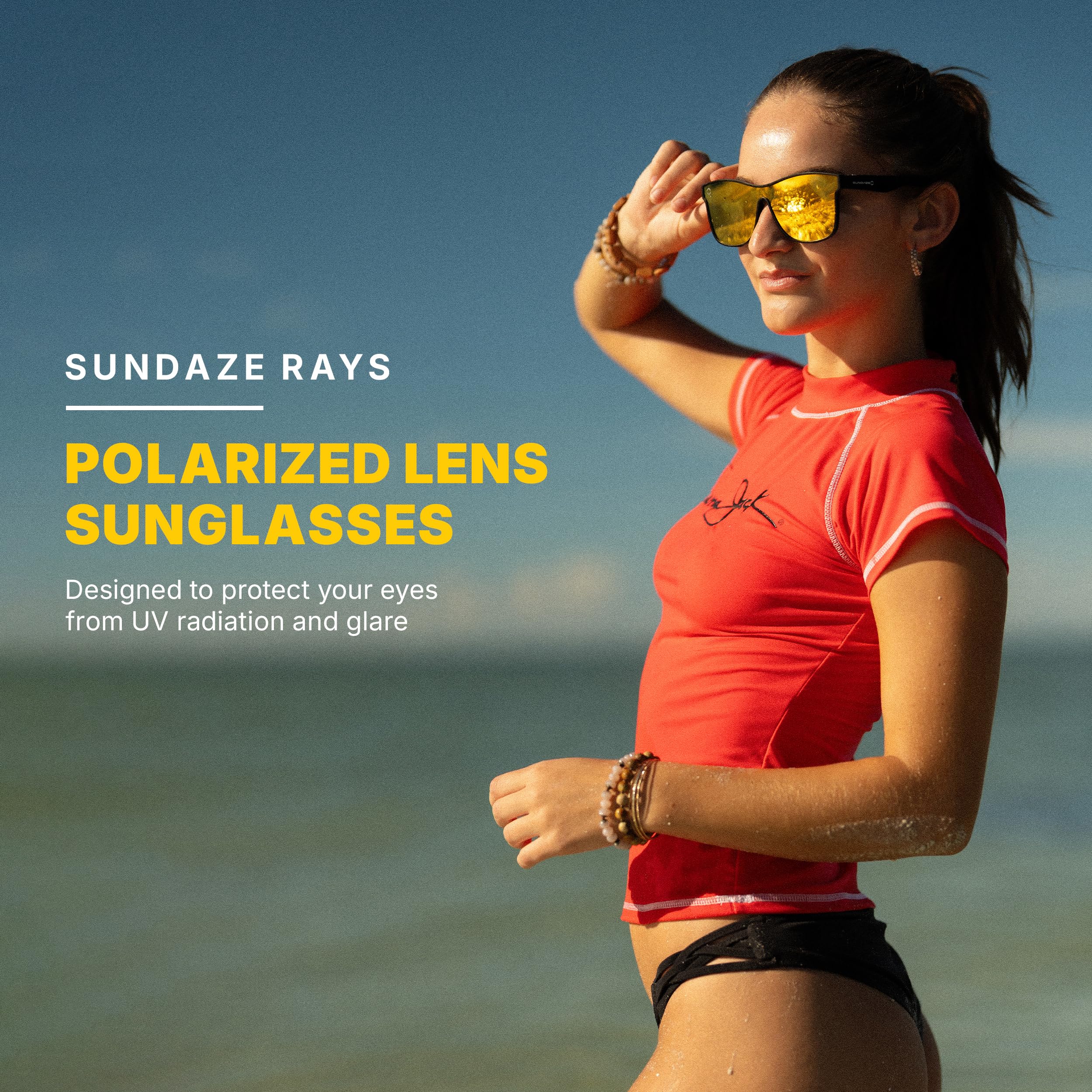 SUNDAZE RAYS Polarized Lens Sunglasses for Men and Women - Stylish Square Frame Designer Sunglasses with UV Protection, Ultimate Comfort for Everyday Life (Acapulco Gold - Summer Vibes Collection)