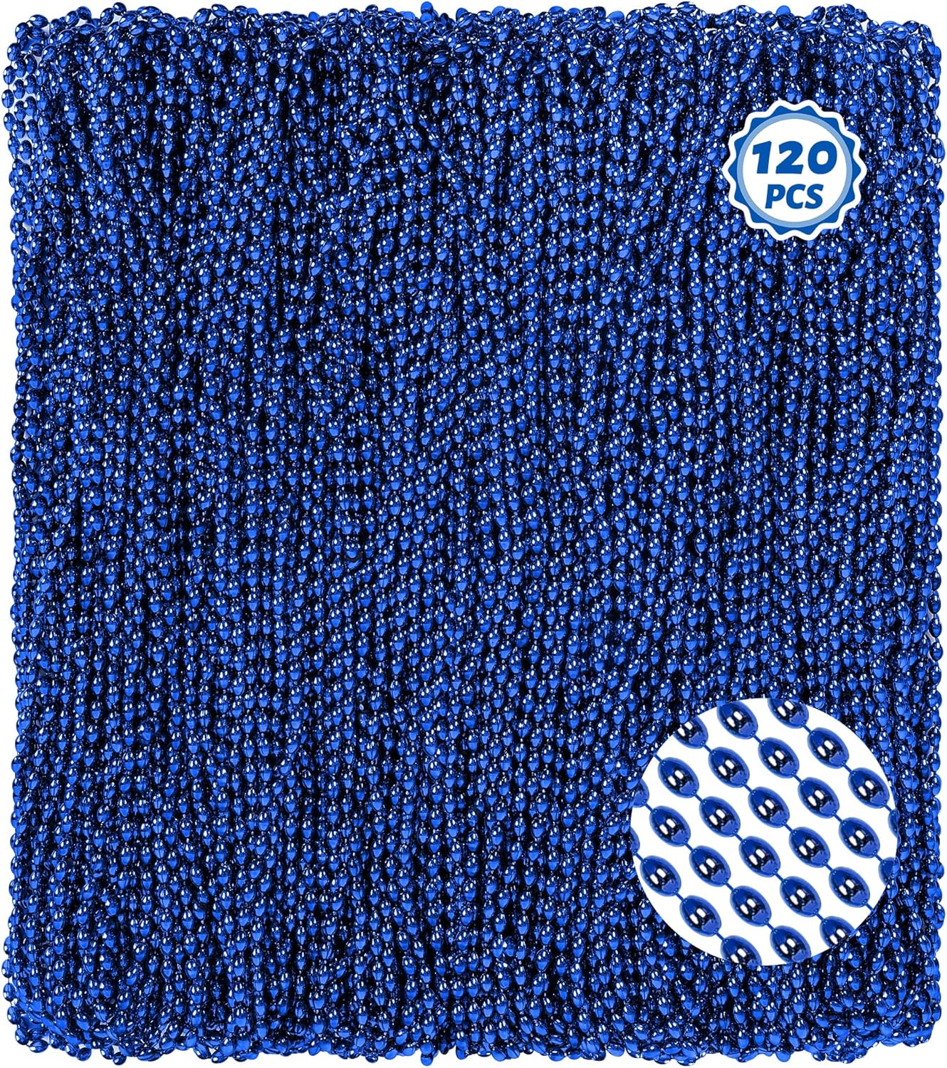 Huskein 120Pcs Blue Mardi Gras Beads Necklace, 33 Inch Oval Beaded Necklace Accessories, Beaded Costume for Women Man Blue Party Decorations Oktoberfest Decor Birthday Wedding Supplies