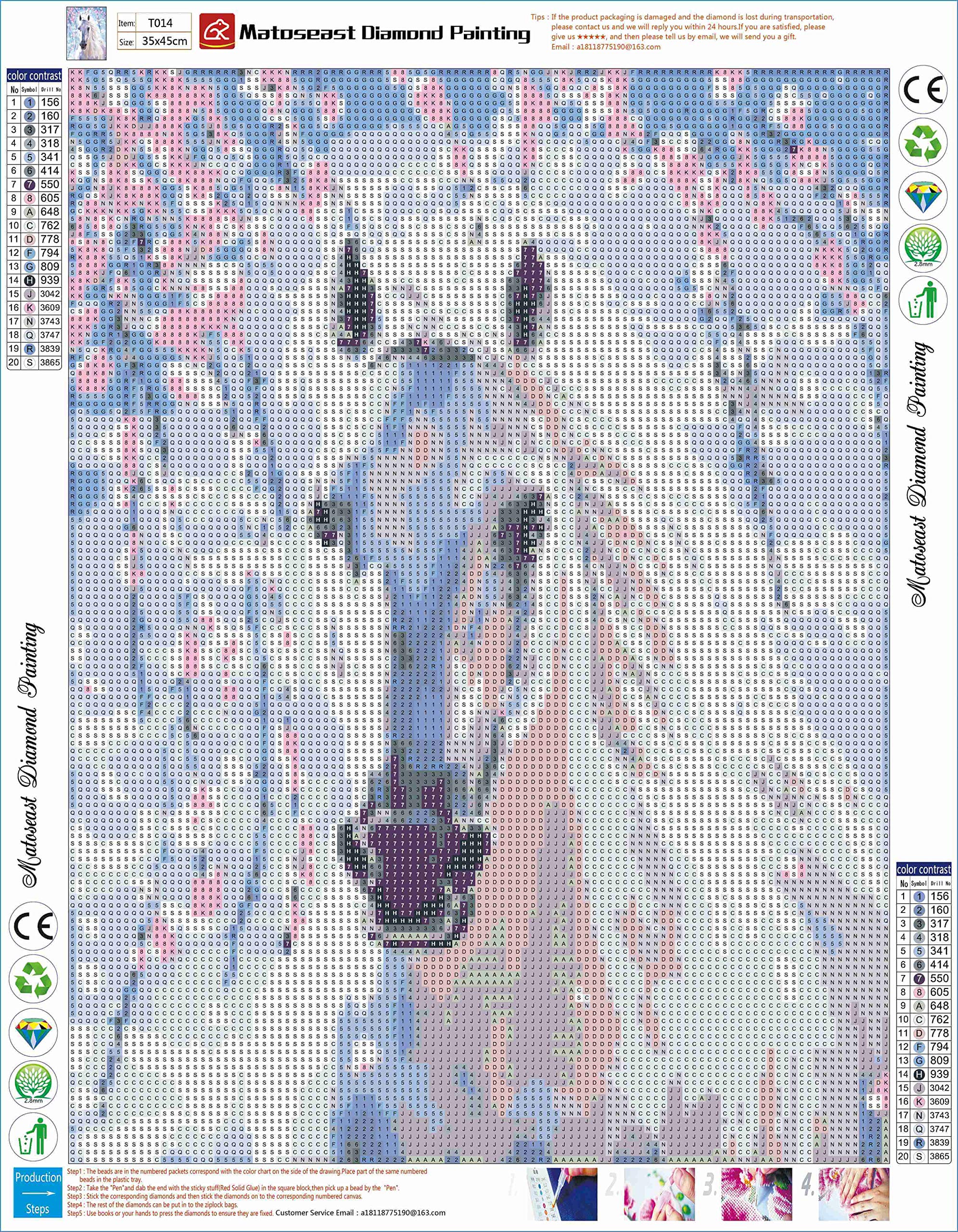 Kit per pittura a mosaico 5D, fai da te con strass, per decorazione da parete (due cavalli + cavallo bianco, 40 x 30 cm), confezione da 2