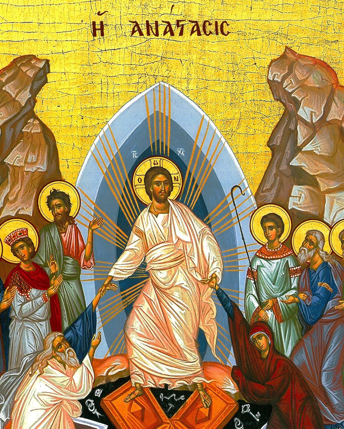 Resurrection Jesus Christ icon, Handmade Greek Orthodox icon, Byzantine art wall hanging of our Lord rising from the dead, religious decor