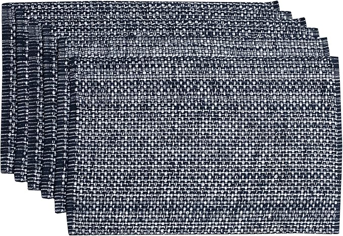 Sweet Home Collection 100% Cotton Placemats for Dining Room Rectangle Two Tone Woven Fabric 13" x 19" Soft Durable Table Mat Set, Set of 6, Navy