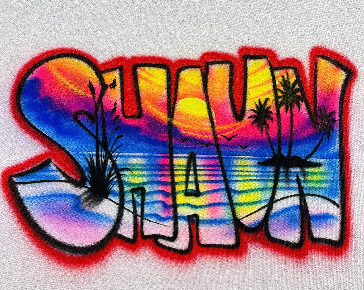 Airbrush Beach/Block Letter Name Design T Shirt