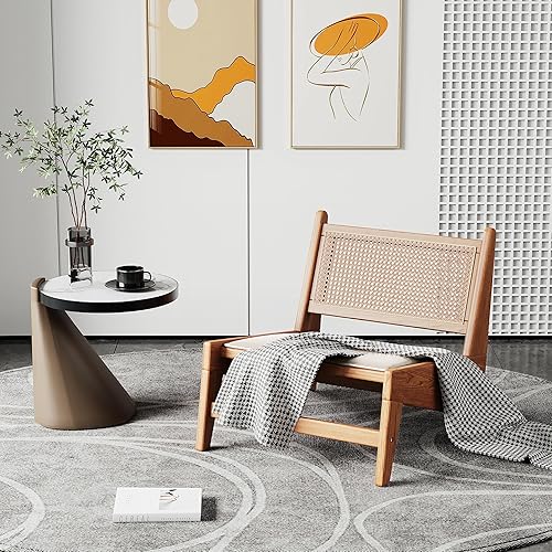 Miniatura 8 de HAOBO Home Silla de ratán moderna de mediados de siglo, silla auxiliar de lectura sin brazos, silla de sala de estar, silla bohemia con marco de