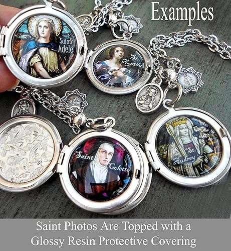 Miniatura 3 de St. Bona of Pisa Locket Necklace, Patron Saint of Pilgrims and Travelers, Italian Charms