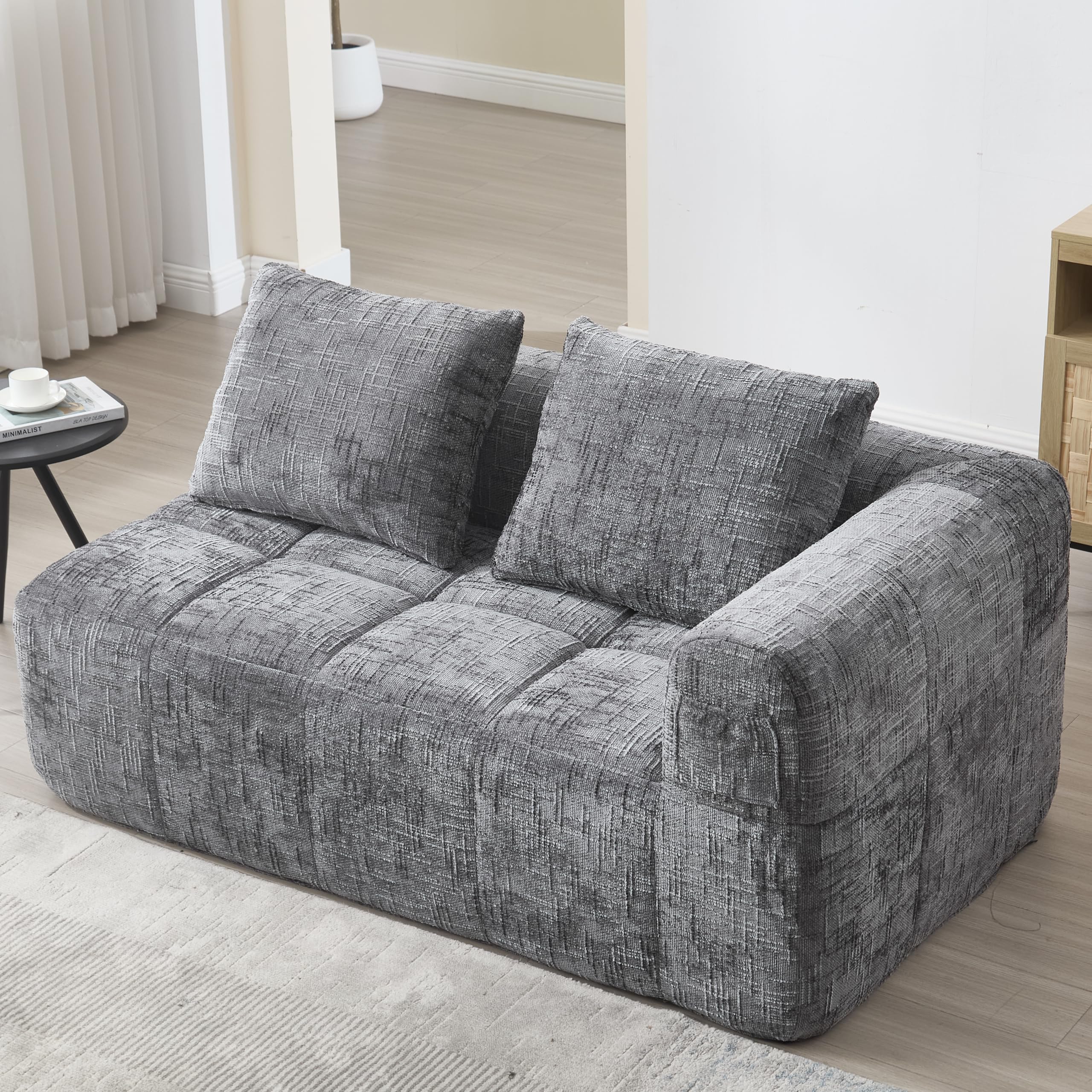 YESGIGA Bequemes Chaiselongue-Sofa, kein Zusammenbau erforderlich, weiches Sofa mit Kissen, Seitentaschen für Fernbedienung und Mobiltelefon (Grau 2 Sitzer)