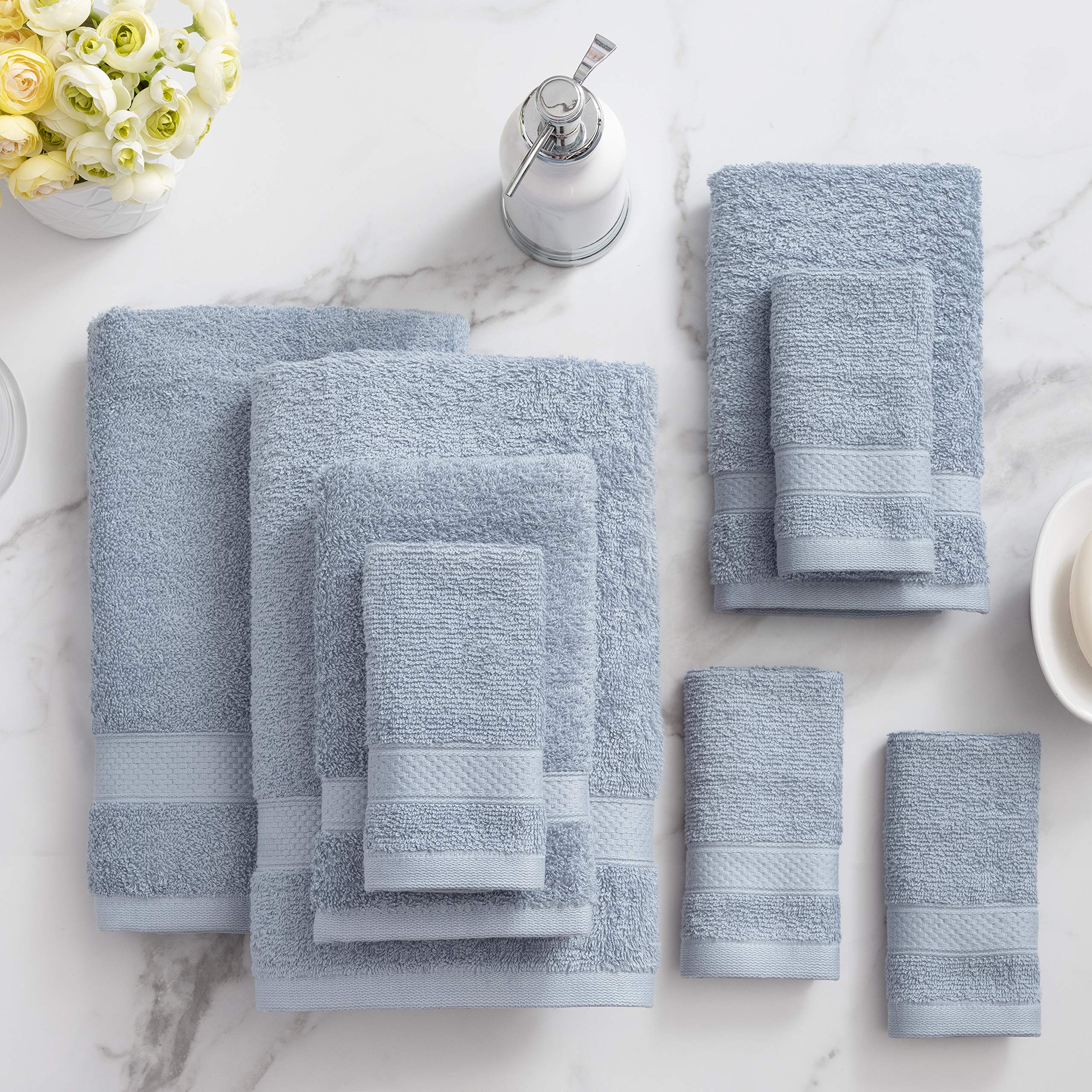 Welhome Basic 100% Cotton Towel (Dusty Blue) - 8 Piece Set - Quick Dry - Absorbent - Soft - 434 GSM - Machine Washable - 2 Bath - 2 Hand - 4 Wash Towels