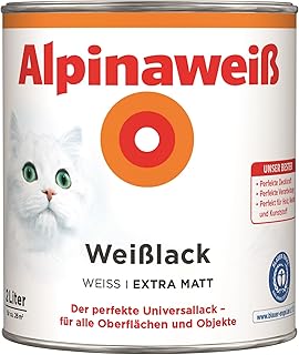 Alpinaweiß Weißlack – extra matt – Universallack für den Innen- und Außenbereich – hochdeckend, wetterbeständig & schnelltrocknend – für optimale Lackier-Ergebnisse – 2 L