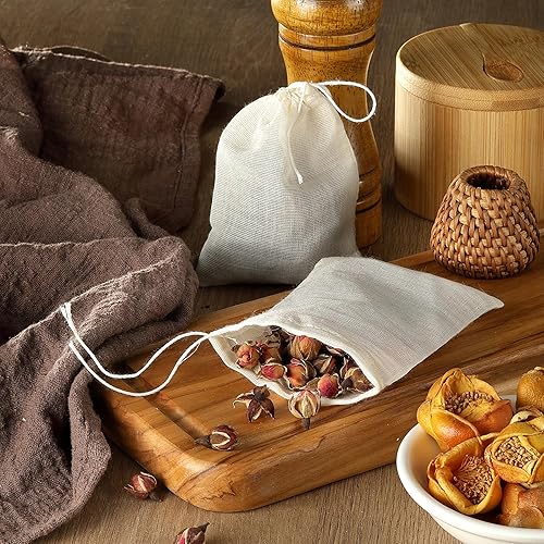 Miniatura 9 de 20 bolsas de té reutilizables, bolsas vacías de muselina con cordón, bolsas de especias para cocinar, té suelto, hierbas, algodón natural (4 x 3