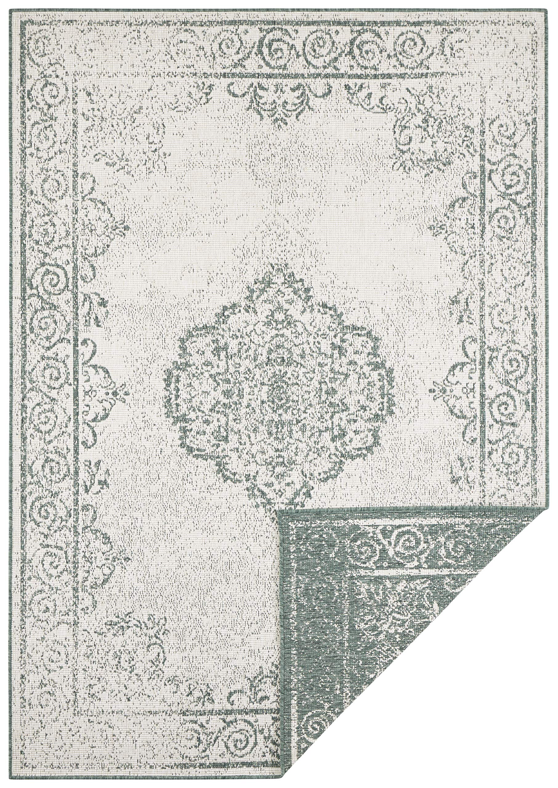 NORTHRUGS Cebu Tapis d'intérieur et d'extérieur réversible 160 x 230 cm – Résistant aux intempéries Design Oriental Vintage pour Balcon, terrasse, Jardin, Jardin d'hiver, Salon, imperméable en Vert