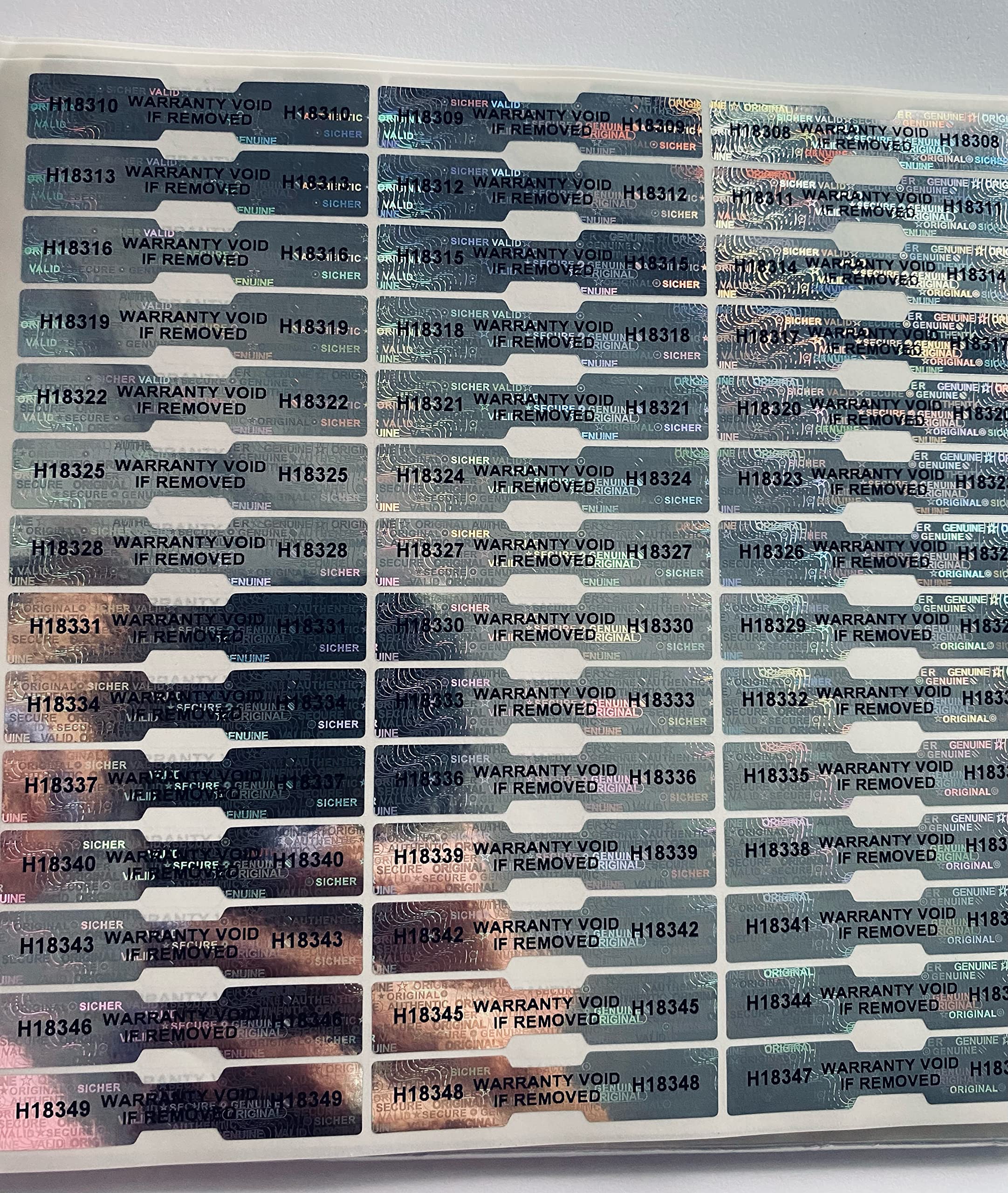 500 Hologram Stickers Labels Dog Bone Warranty Void Labels Tamper Proof 50 mm x 10 mm Labels with Serial Numbers - Image 3