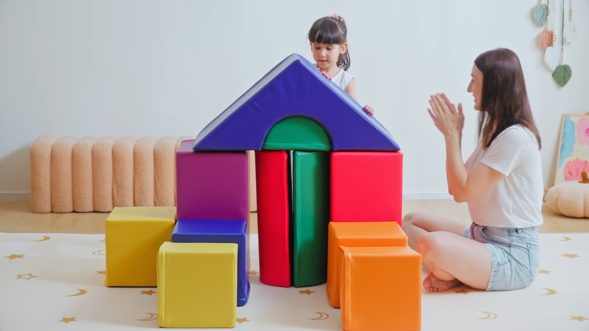 Kinder Schaumstoff Bausteine 6-tlg. - Softbausteine Zum Klettern & Bauen, Montessori Spielzeug