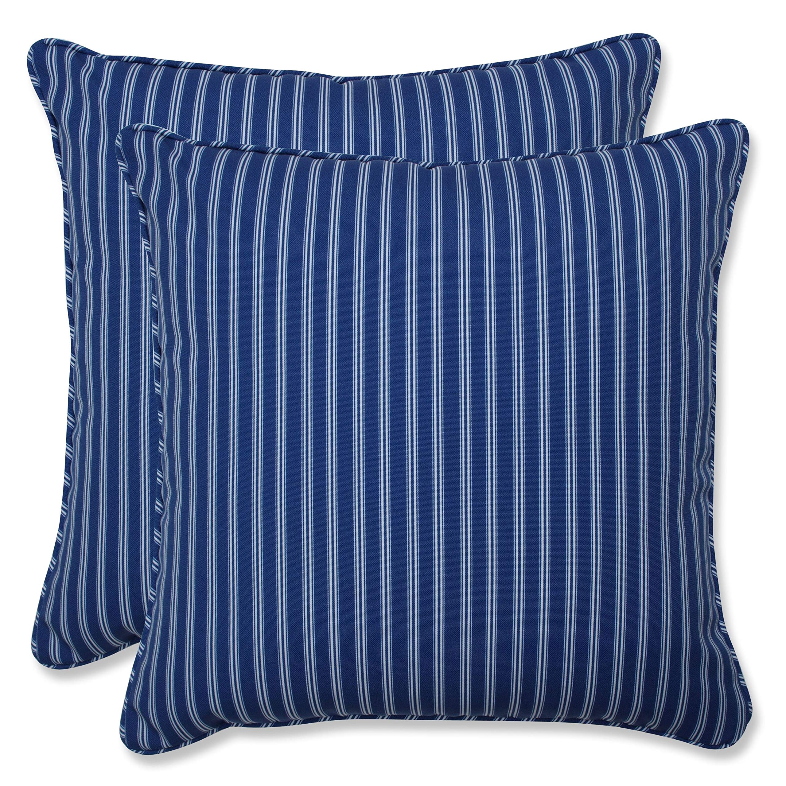 Pillow Perfect Stripe Indoor/Outdoor Accent Throw Pillow, Plush Fill, Weather, and Fade Resistant, Large Throw - 18.5" x 18.5", Blue/White Resprt Stripe, 2 Count