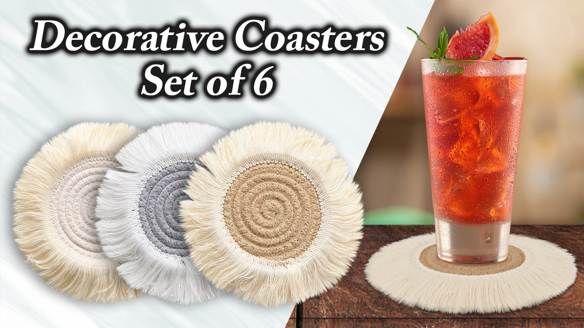 besbomig Sottobicchieri in Cotone Fatta a Mano Set di 6 - Tappetino per Tazza Sottobicchiere Rotondo Stile Bohemian per Tazze Bevande Birra caffè - Beige