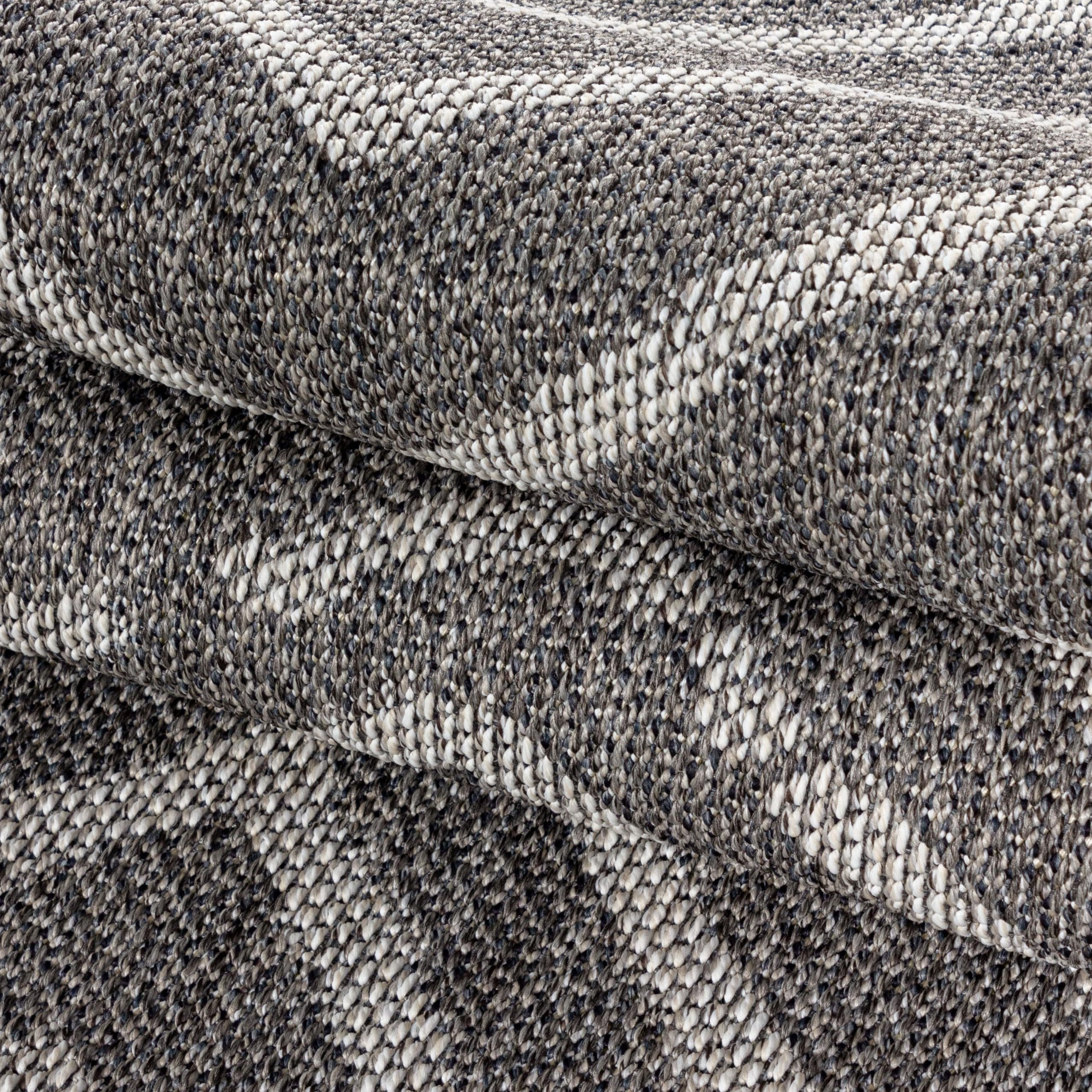 HomebyHome In- & Outdoor Teppich 140x200 cm, Wetterfest & Robust, Flachgewebe mit Modernem Boho-Design in Grau & Creme, Rechteckig für Terrasse, Balkon, Küche, Bad & Wohnzimmer