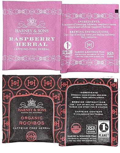 Miniatura 5 de Harney & Sons Surtido de bolsas de té, 40 unidades, bolsas de té Harney descafeinado, paquete variado de té de hierbas, té sin cafeína