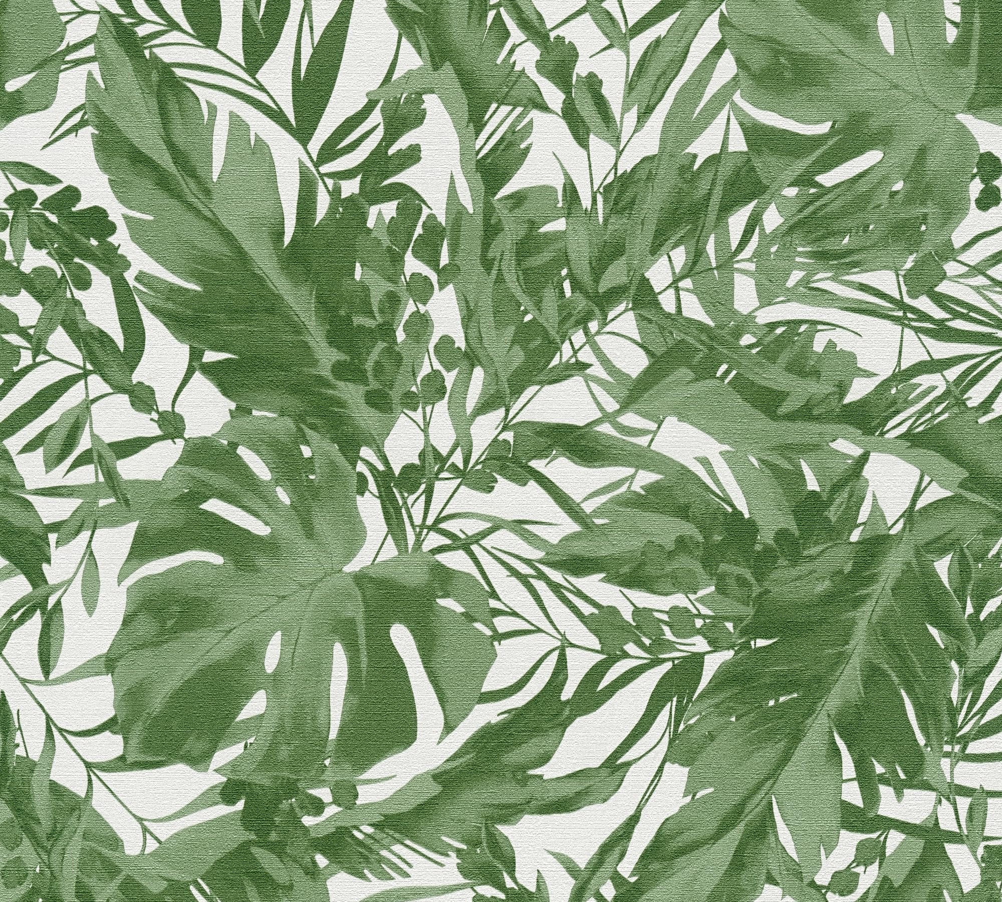 Livingwalls papel pintado no tejido con motivo de hojas en verde y blanco – papel pintado de jungla exótica 10,05 m x 0,53 m diseño de COSMOPOLITAN – 790634
