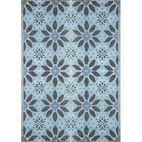 BalajeesUSA Outdoor Rug - 5x7 Sky Blue, Black, Grey, Reversible Recycled Plastic Straw Outdoor Patio Rugs Clearance Waterproof Large RV Camper Mats 287