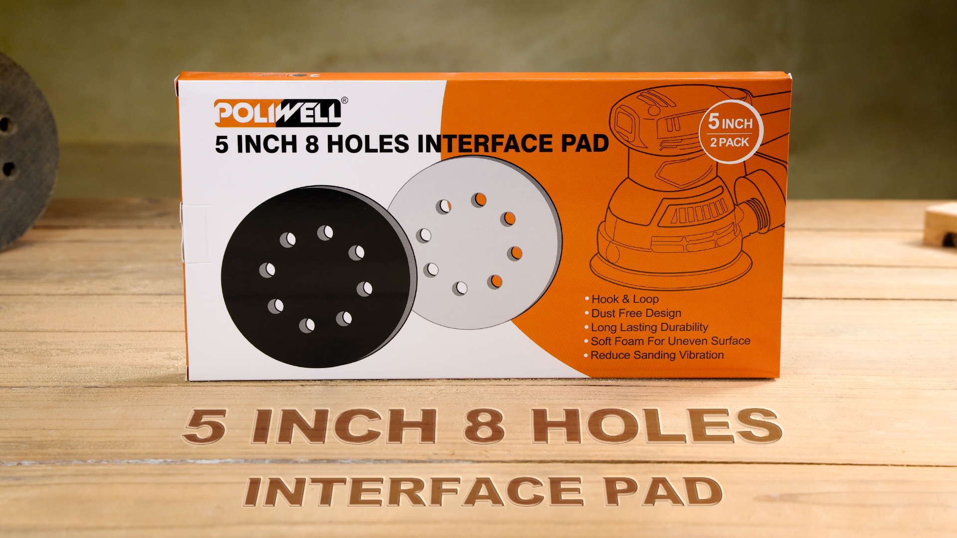 Image of POLIWELL 5 Inch 8 Holes Interface Pad, 5 inch Orbital Sander Foam Pad for 5 in Orbital Sander, Hook and Loop Soft Sponge Cushion Buffing Pads Sanding Pads Backing Pads, Pack of 2