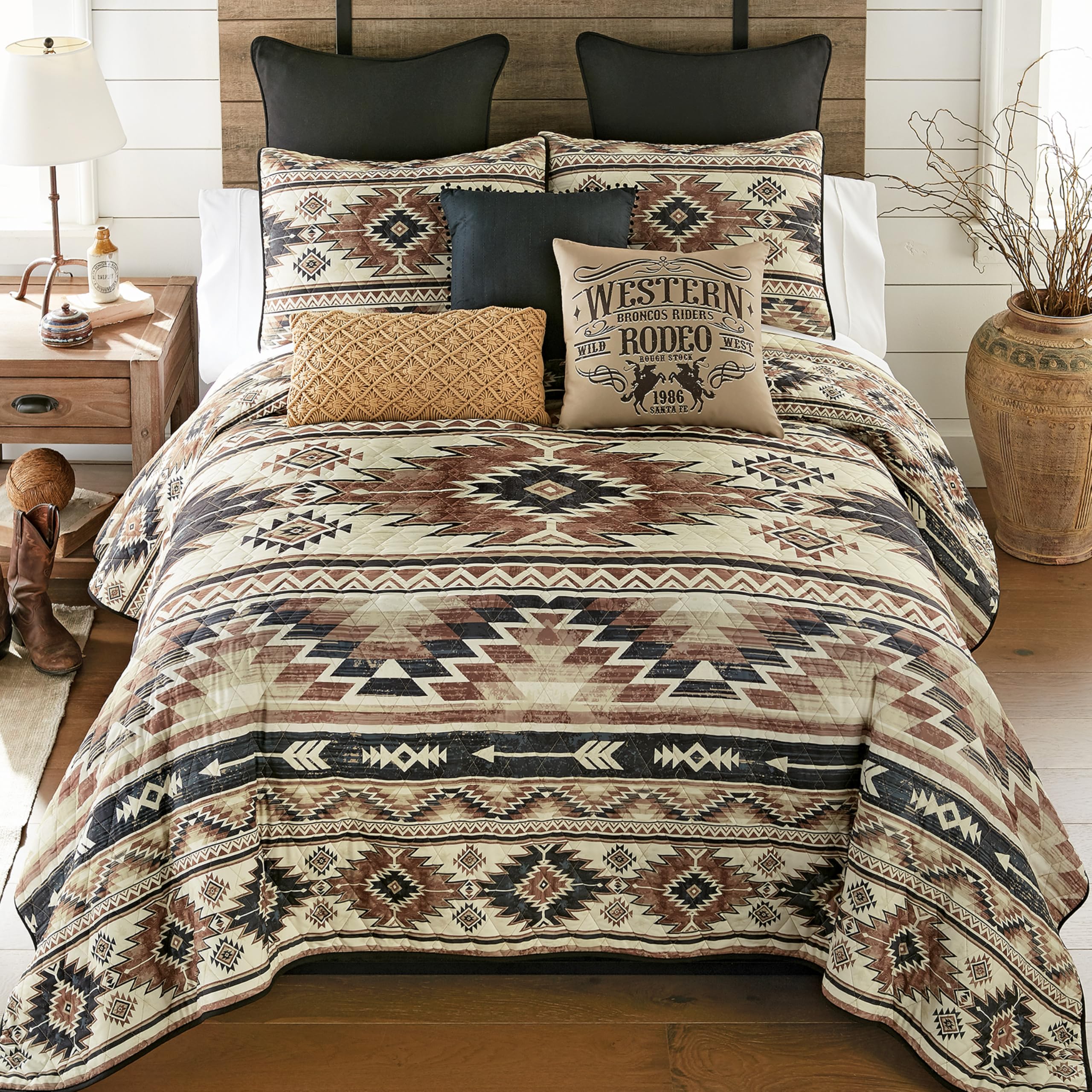BLACK FOREST DECOR Canyon Southwest Geometric Quilt Bed Set - Queen Size Desert-Inspired Bedding with Cotton/Poly Fill and Bold Geometric Patterns