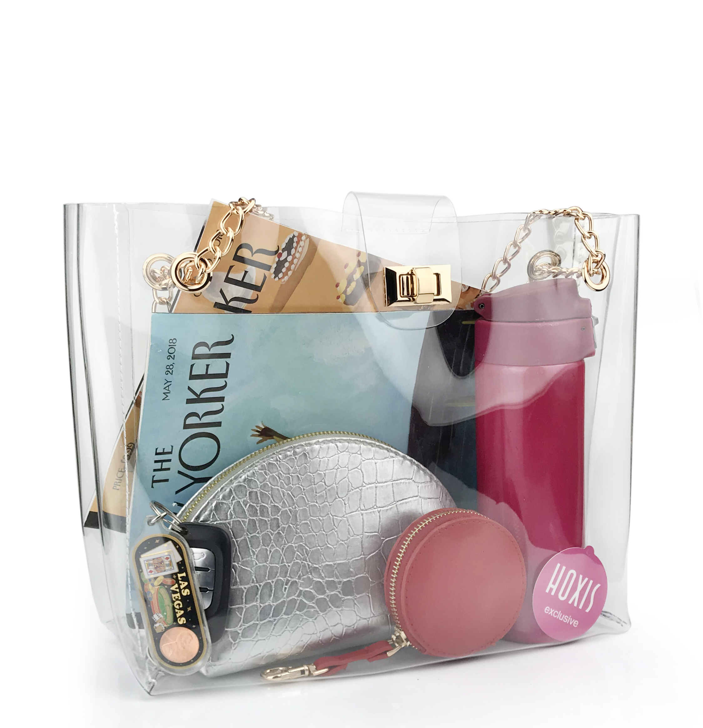 Multifunction Clear Chain Tote with Turn Lock Womens Shoulder Handbag - Image 8