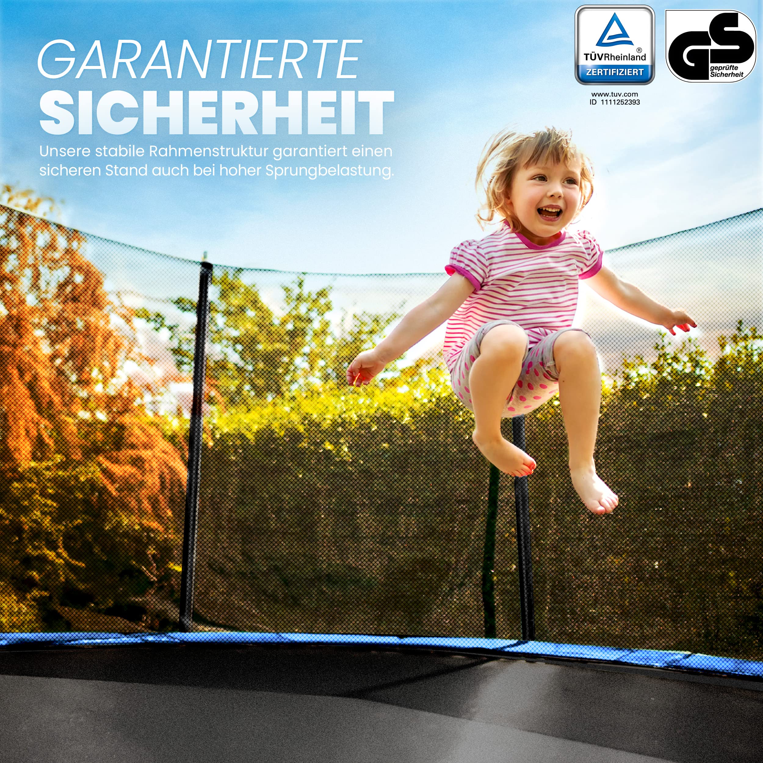KIDUKU® Trampolin Ø 244/305/366/427 cm | TÜV Rheinland geprüft | Komplettset mit Sicherheitsnetz, Leiter, Randabdeckung & Zubehör | Outdoor Gartentrampolin Kinder-Trampolin Belastbarkeit 150 kg