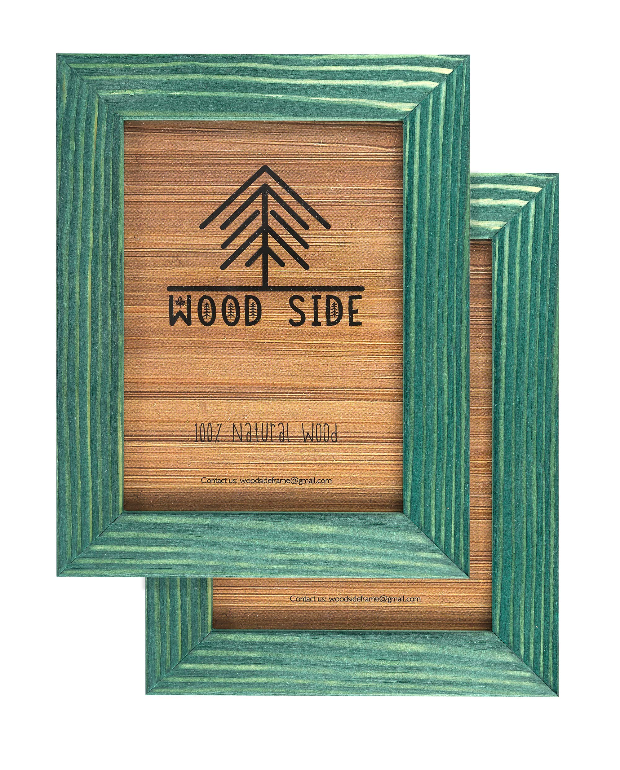 Rustic Wooden Picture Frame 5x7 Inch - Set of 2-100% Natural Eco Barn Wood with Real Glass - Made for Wall Hanging and Tabletop Display - Green