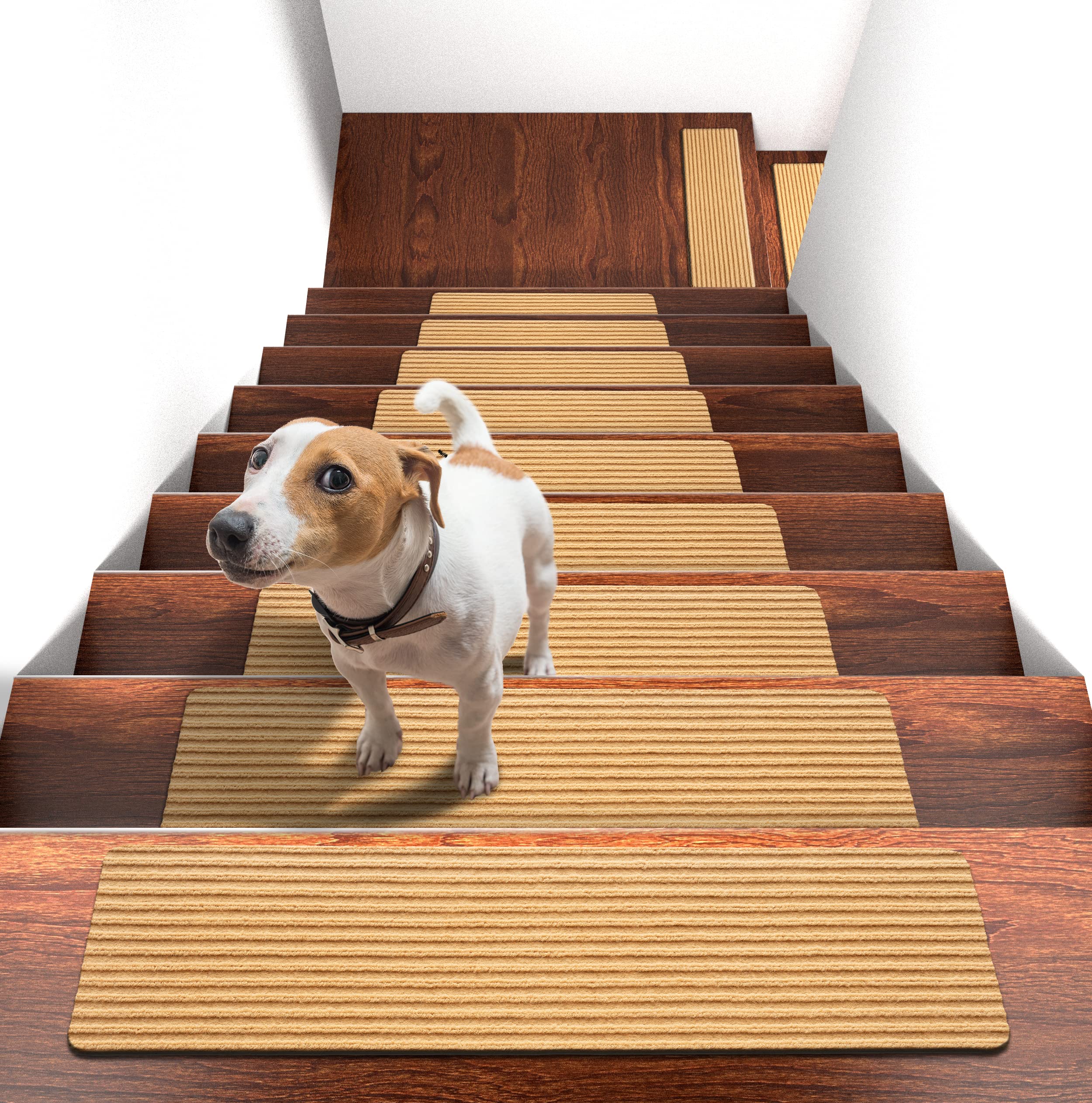 TANSCIOSSA Step Covers for Stairs Non Slip Stair Treads 30" X 8" (15 in Pack) Indoor Stair Grips for Dogs Anti Slip Stair Treads Stair Runner Carpet, Beige