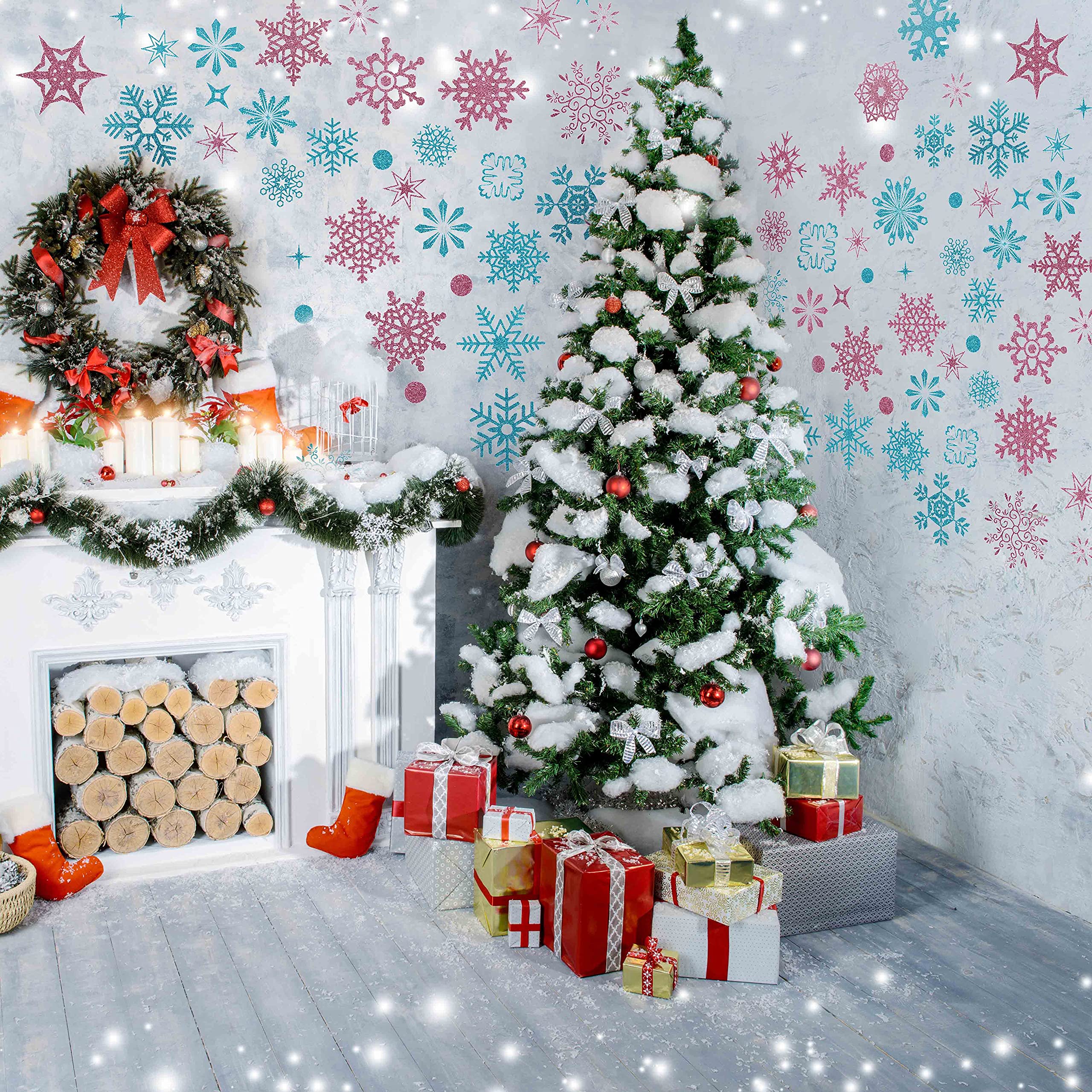 Lamkidle Christmas Winter Forest Wall Stickers - Snowflake & Tree Decals, Removable, For Home Decor