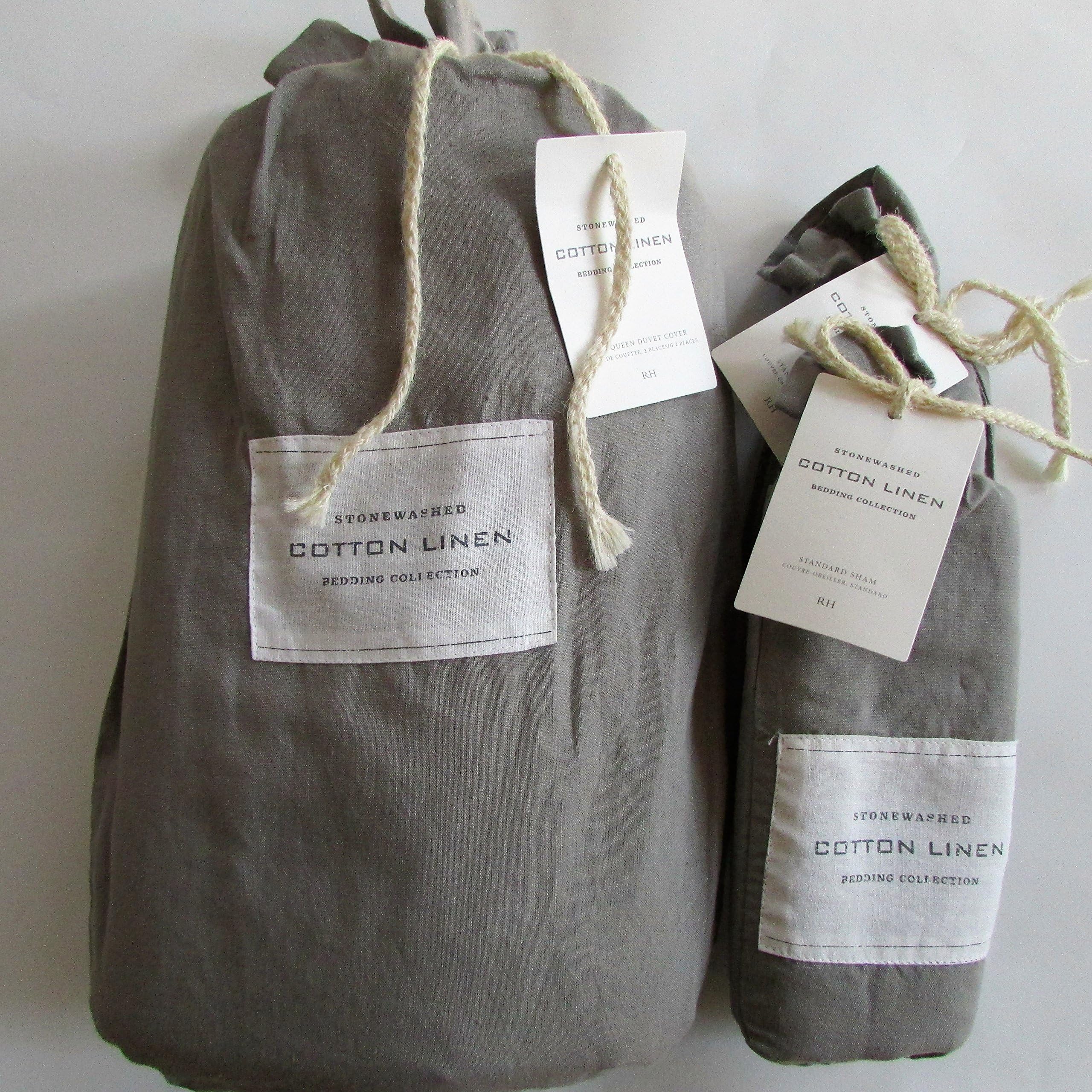 Restoration Hardware Stonewashed Cotton Linen Full/Queen Duvet Cover & Standard Shams~Fog~