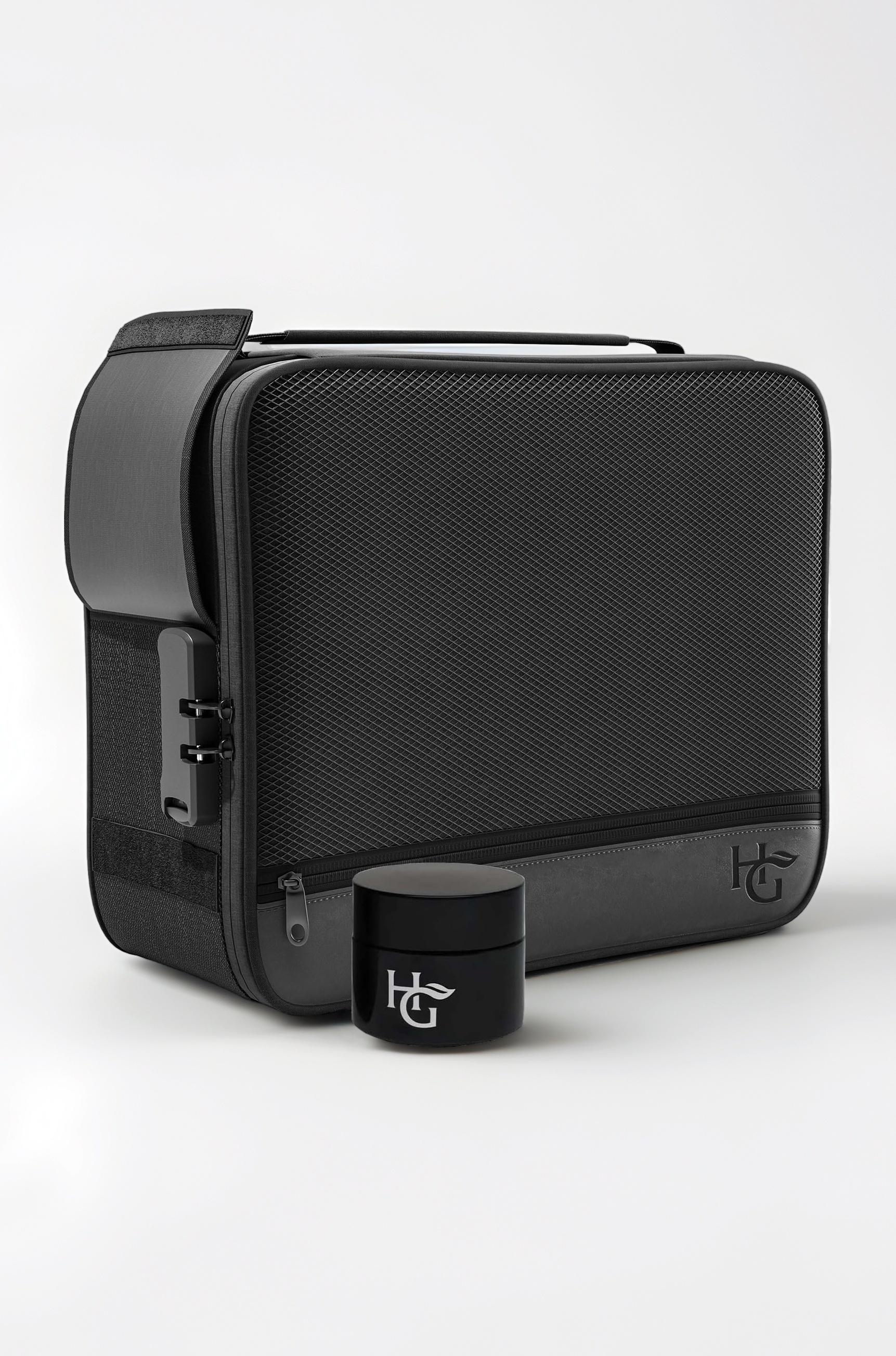 Herb Guard Large Smell Proof Bag & Case with Combination Lock (Holds Up to 3 Ounces) - Includes YKK Zippers, 50ml Smell Proof Container and Jar, Built in Tray & Travel Bags (Black), Black, Large, Built In,travel