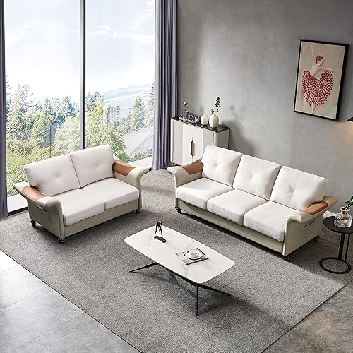 HomSof Juego de sofá modular que incluye sofá de 3 plazas y sofá biplaza con almacenamiento y brazo curvo, color beige