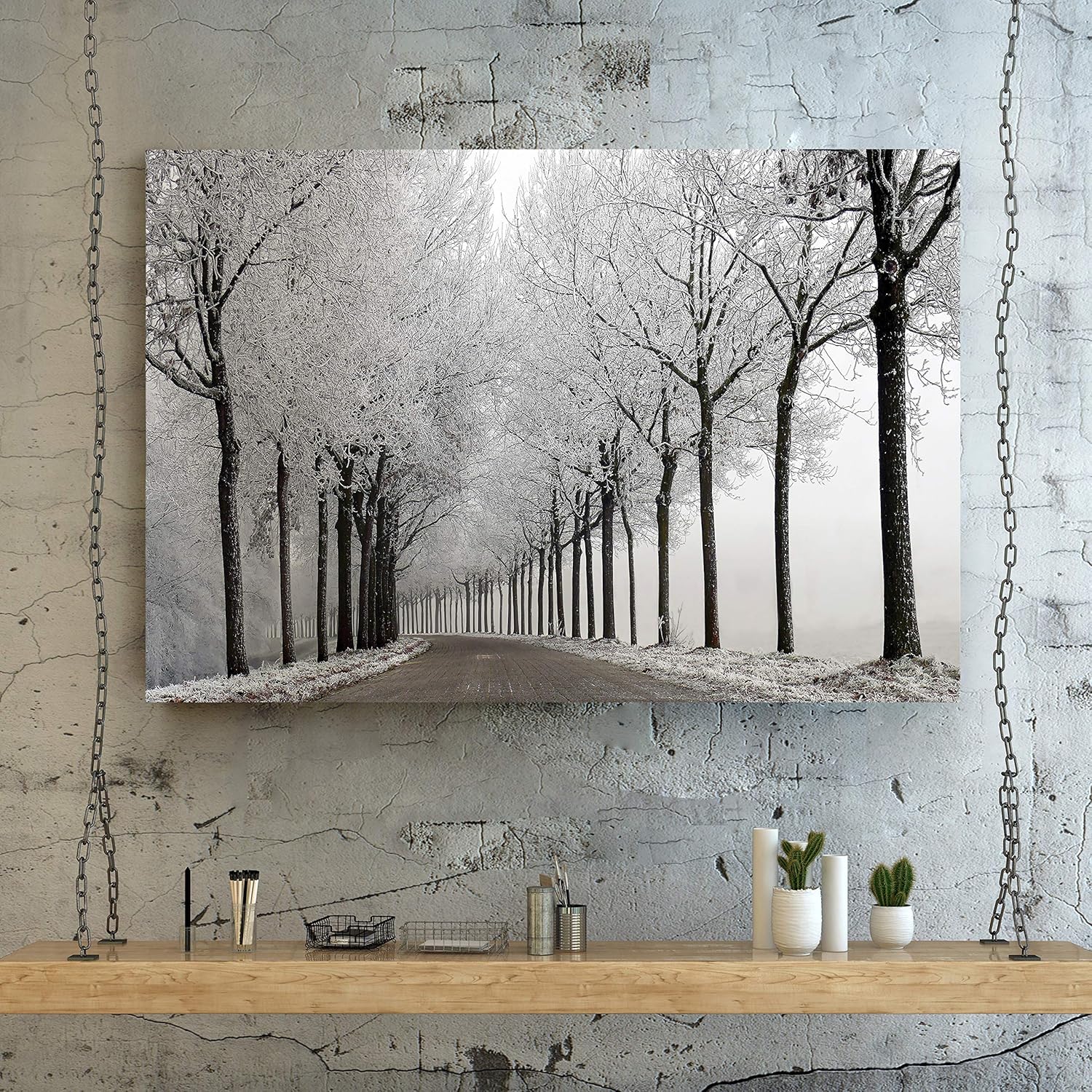 Renditions Gallery Landscape Pictures Artwork Giclee Print Canvas Art Ready to Hang for Home Wall Decor, 24x36, Winter Curve (AZV-WC17-IHLANDSCAPE35-R)