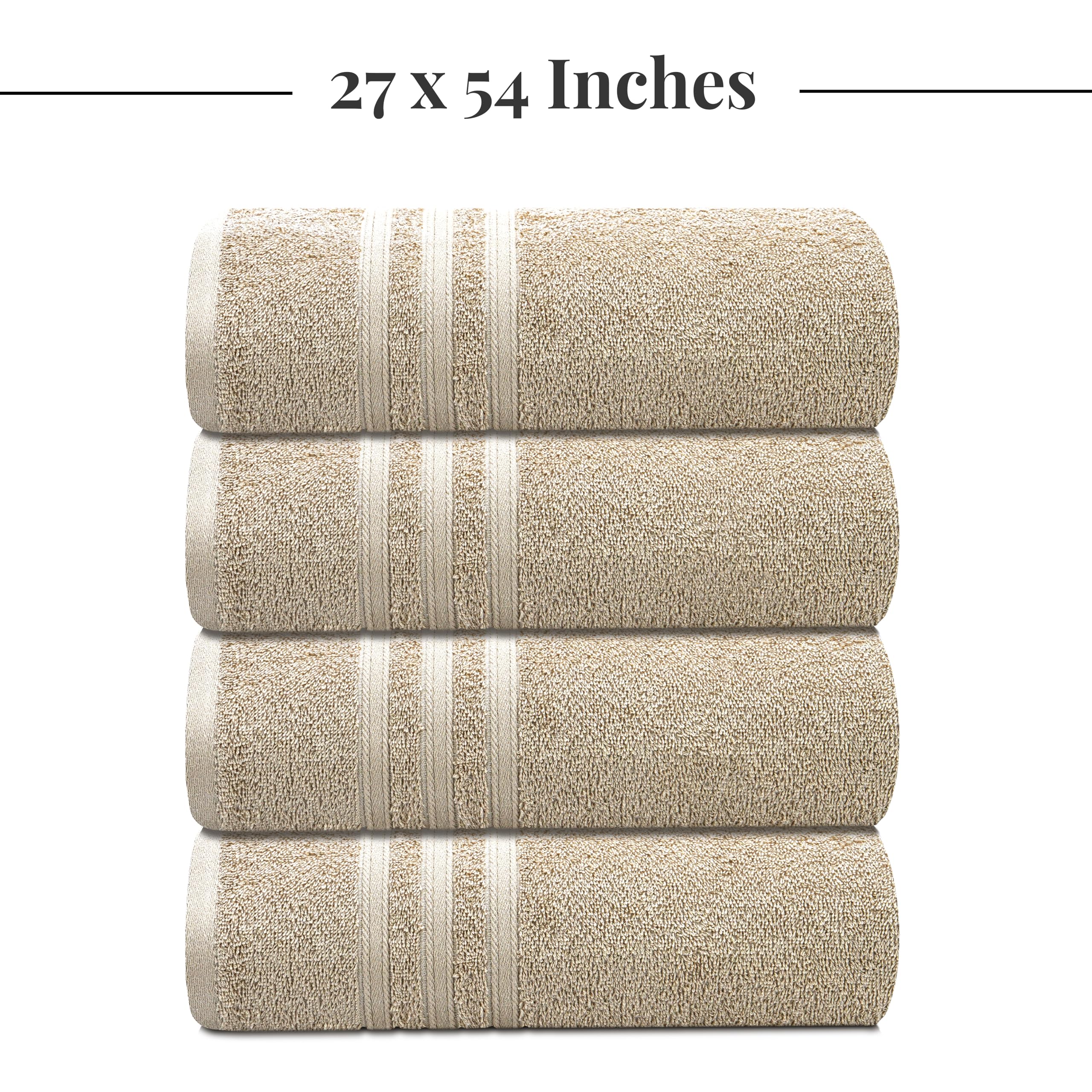 Tens Towels 4 Toallas de baño de 27 x 54 Pulgadas, Color Beige