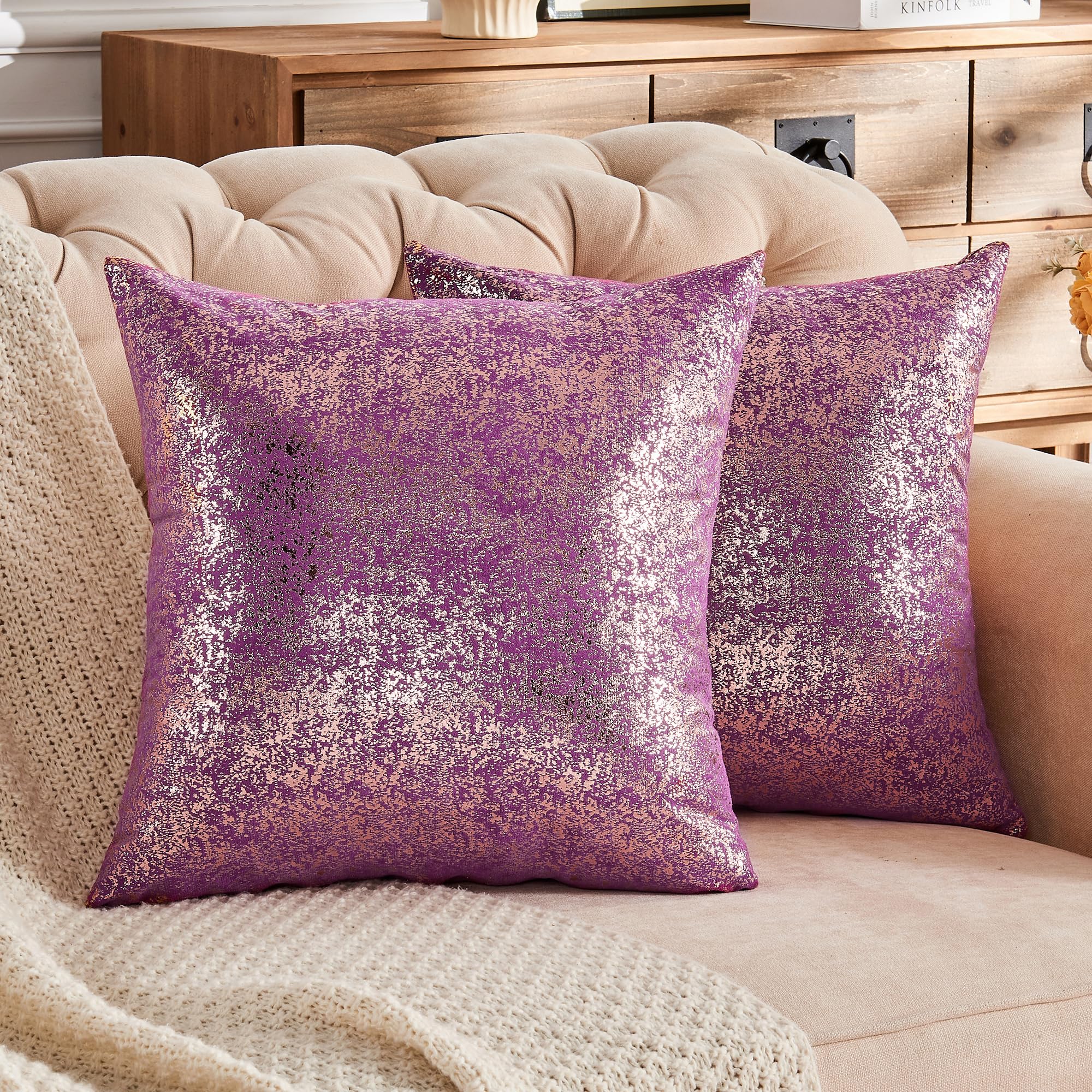 JELLYMONI Sparkling Decorative Pillow Covers Set of 2, Gold Glitter Throw Pillows Cover 16 x 16 Inch for Living Room Bed Sofa Couch, Morden Home