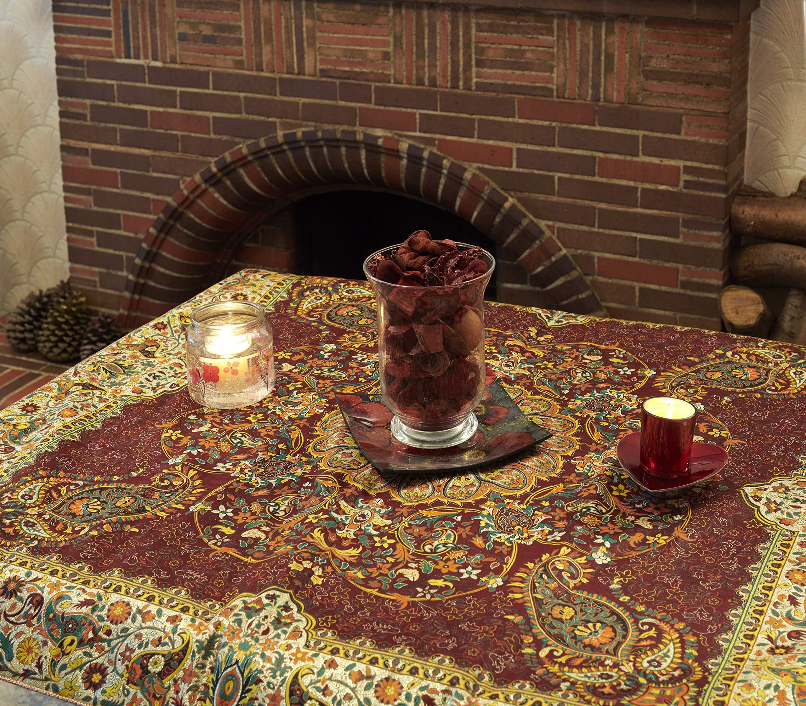 Termeh tablecloth, persian exquisite rug style tapestry tablecloth Series 5 Dark Purple Size: 100 cm (39.37") ×100 cm (39.37")