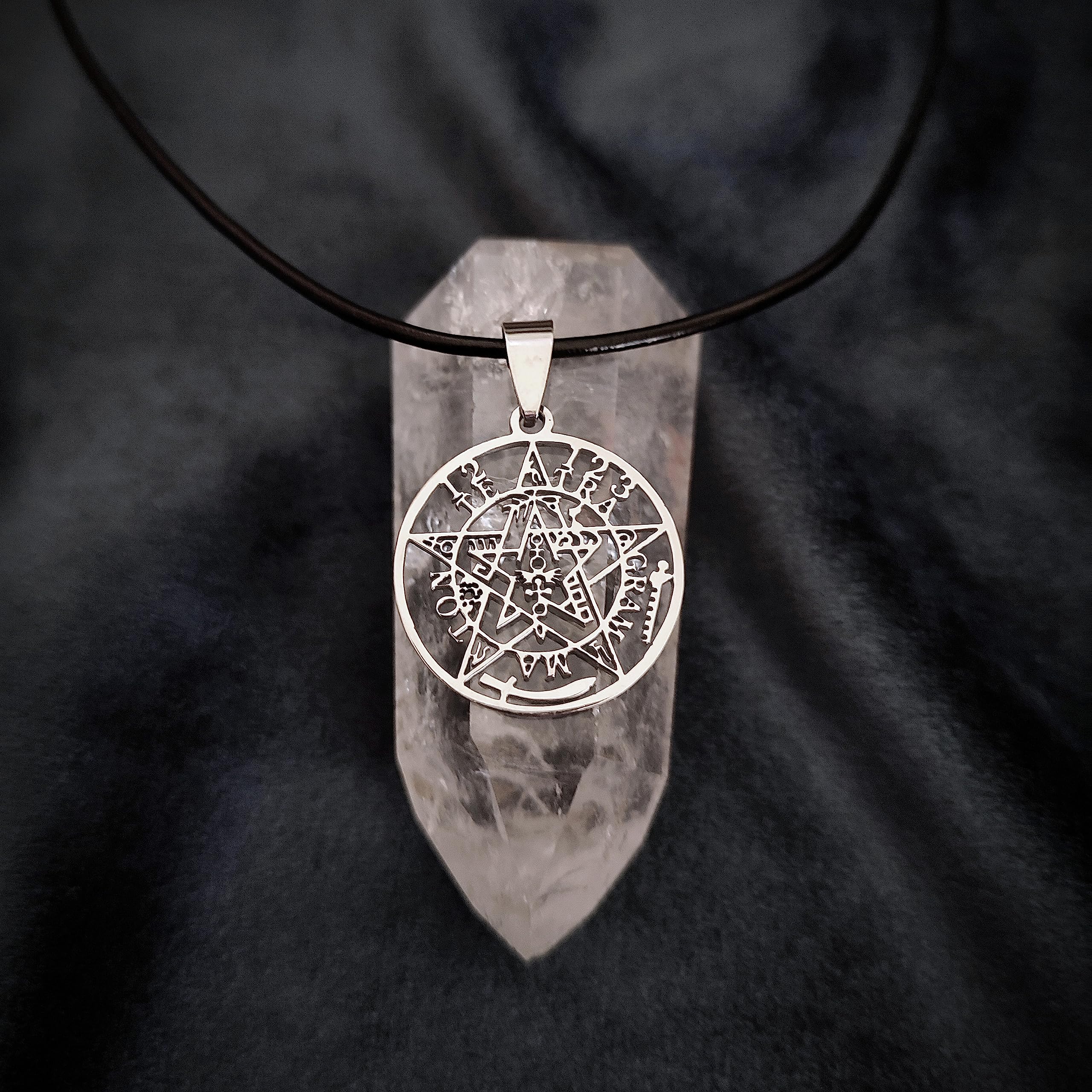 SIMBOLIKS Tetragramaton Colgante Acero Inoxidable Ojo de Tigre Cuarzo Incienso Vela Medalla Pentagrama Tetragrammaton Joyería Religiosa Amuleto de protección mal de ojo Wicca Regalo Hombre