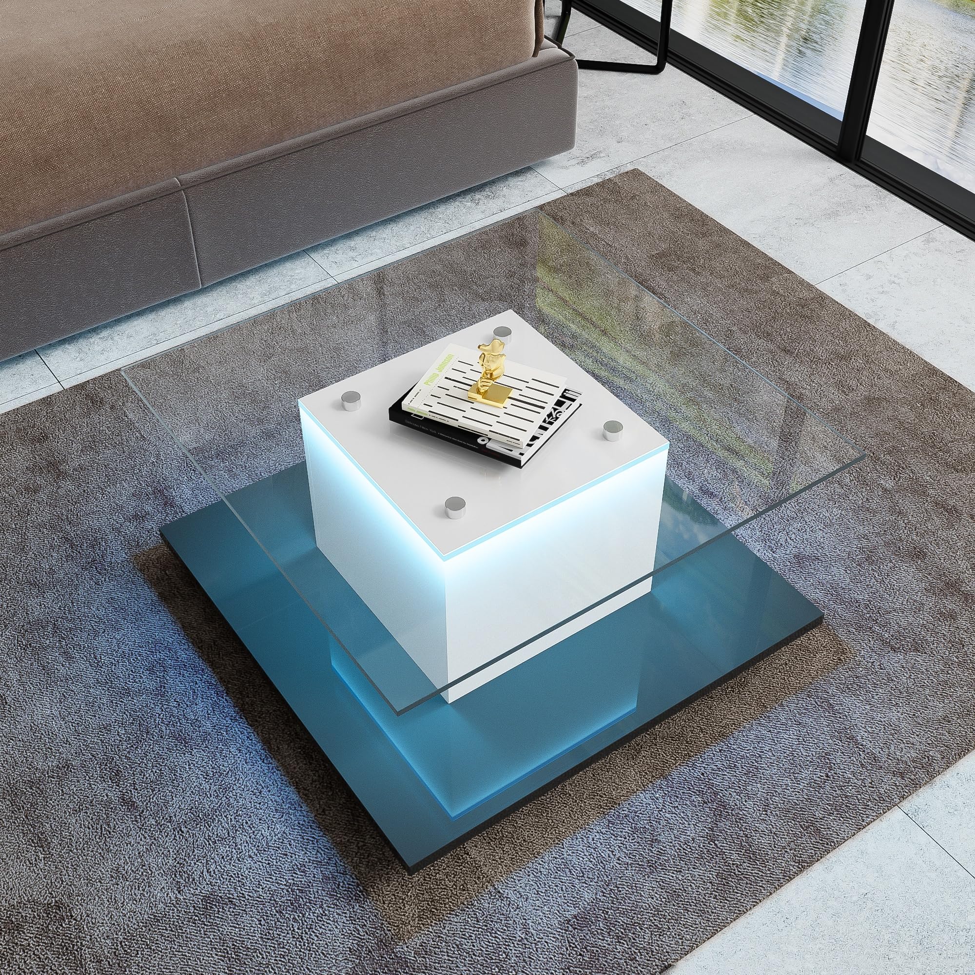 Couchtisch Hochglanz Glas Wohnzimmertisch Modern mit Rollen Beweglicher Kaffeetisch Beistelltisch für Wohnzimmer Lounge Design Teetisch Sofatisch Pflegeleicht Rechteckig Großer Tisch Grau