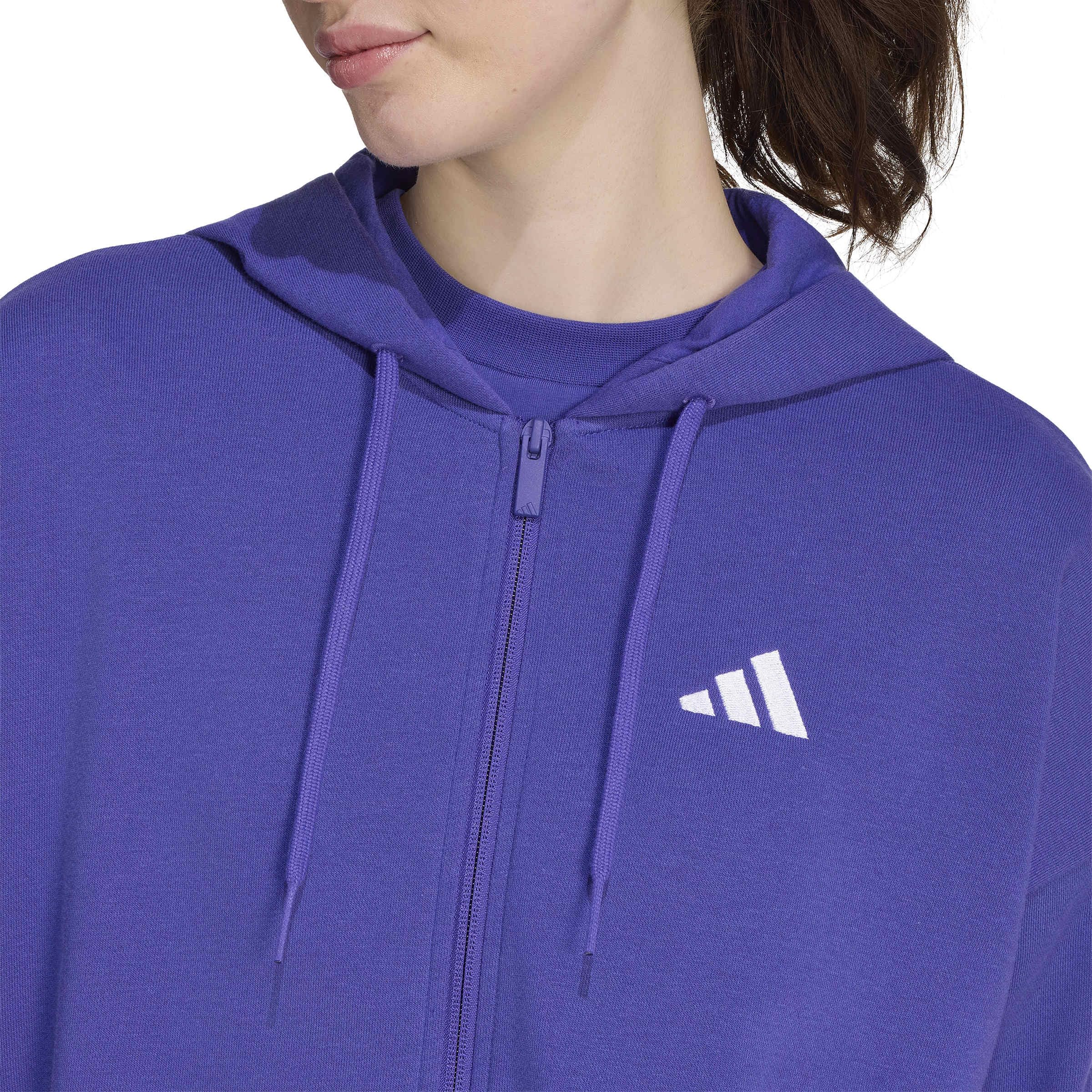 adidas Mujer Essentials 3-Stripes French Terry Full Zip Hoodie Sweatshirt, Pure Purple/White, XS