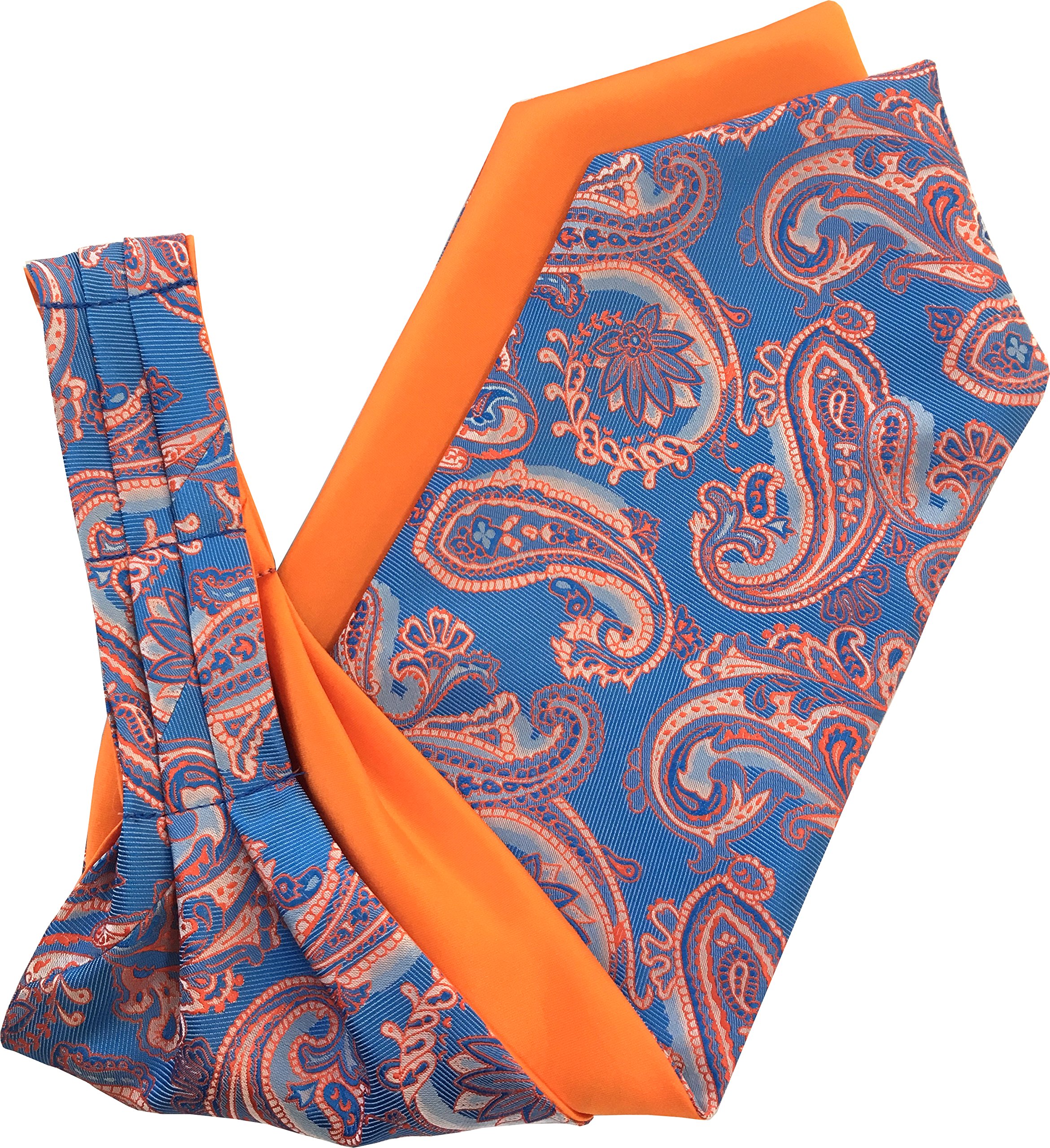 Great British Tie Club Men's Blue, Orange Paisley Satin Self-Tie Ascot Cravat (Blue & Orange)