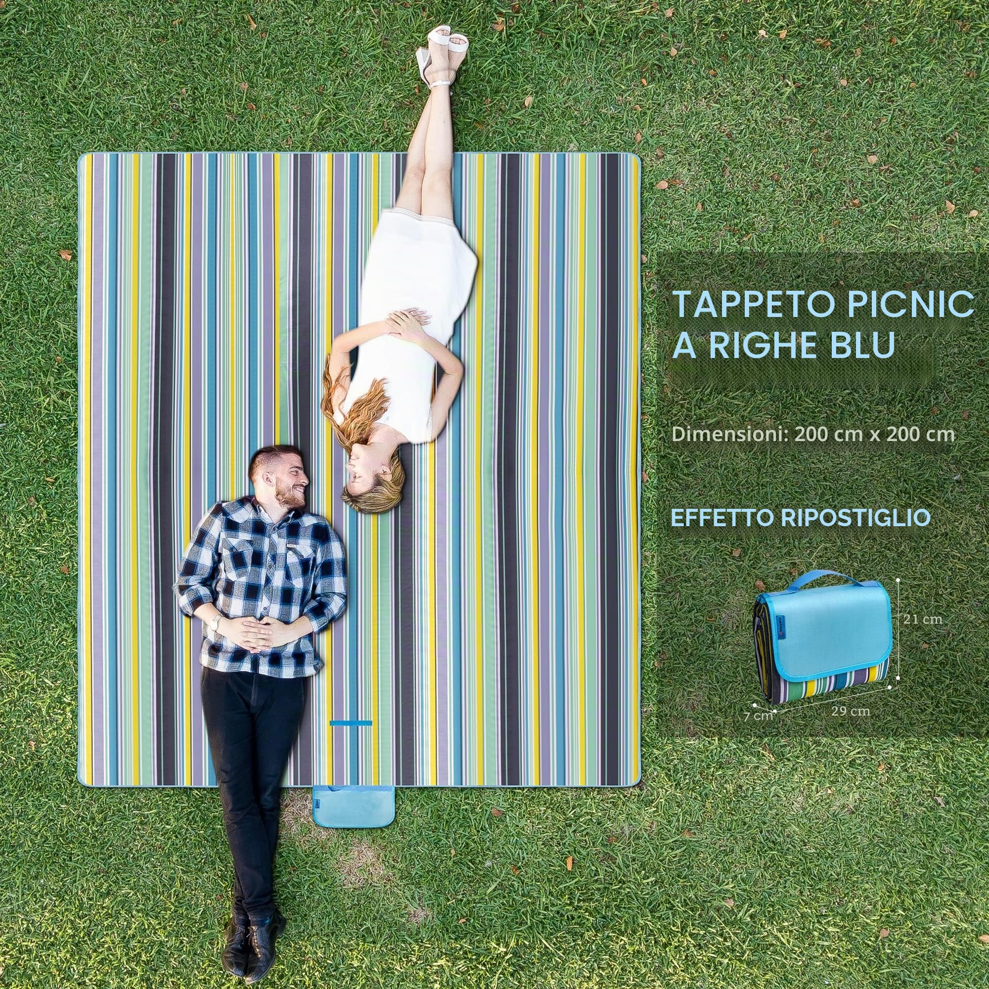 Coperta da Picnic XXL Impermeabile Pieghevole 200x200 cm per Spiaggia Campeggio