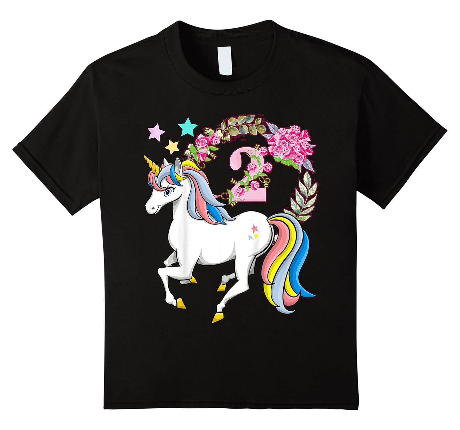 kids flowers 2 years old 2nd birthday party unicorn girl gift shirts
