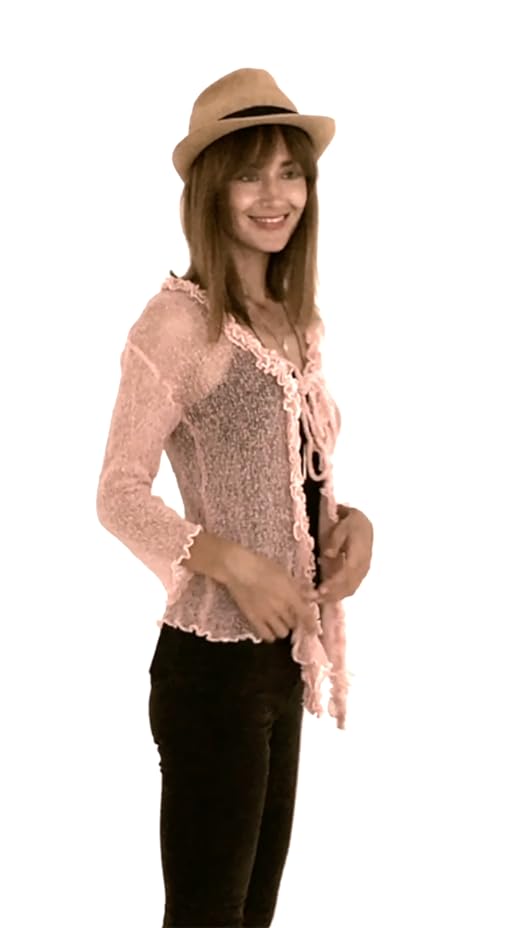 SHU-SHI Womens Sheer Shrug Ruffle Cardigan Sweater