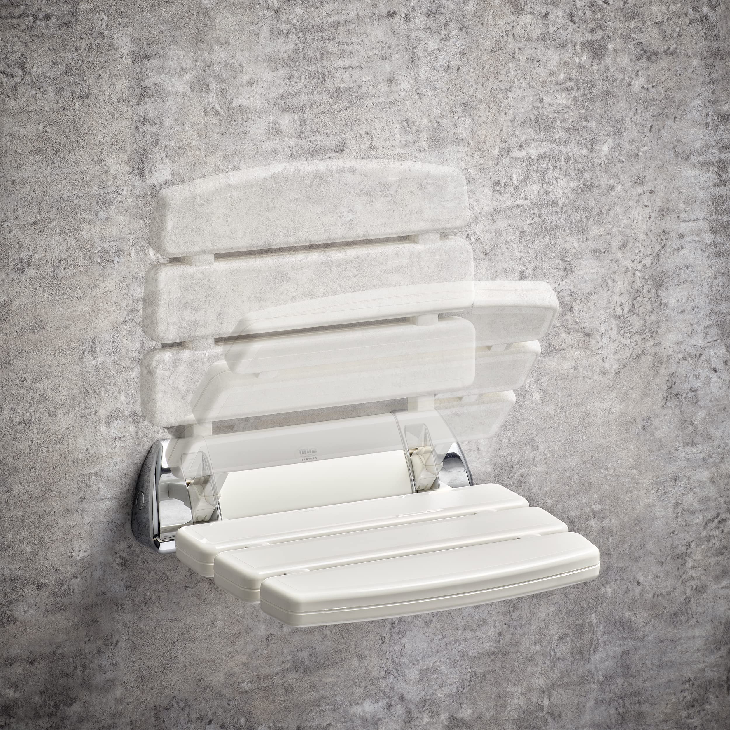 Mira Showers 2.1536.129 Asiento de ducha plegable montado en la pared, blanco/cromado