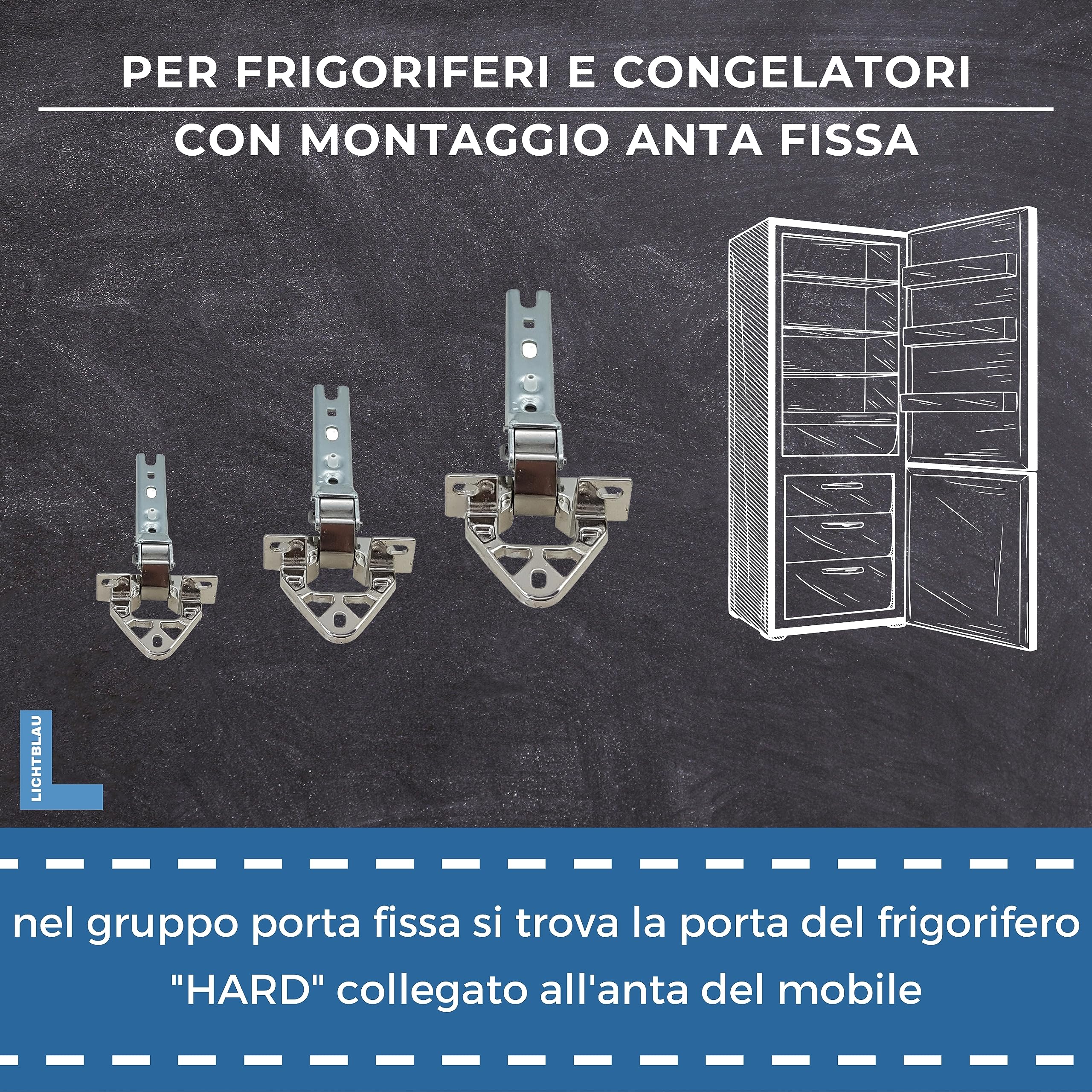 Lichtblau Set cerniere sportello frigo 3 pz. 268698, 00268698, 268699, 00268699 per Bosch, Siemens I Set cerniere sopra e sotto per sportello frigo